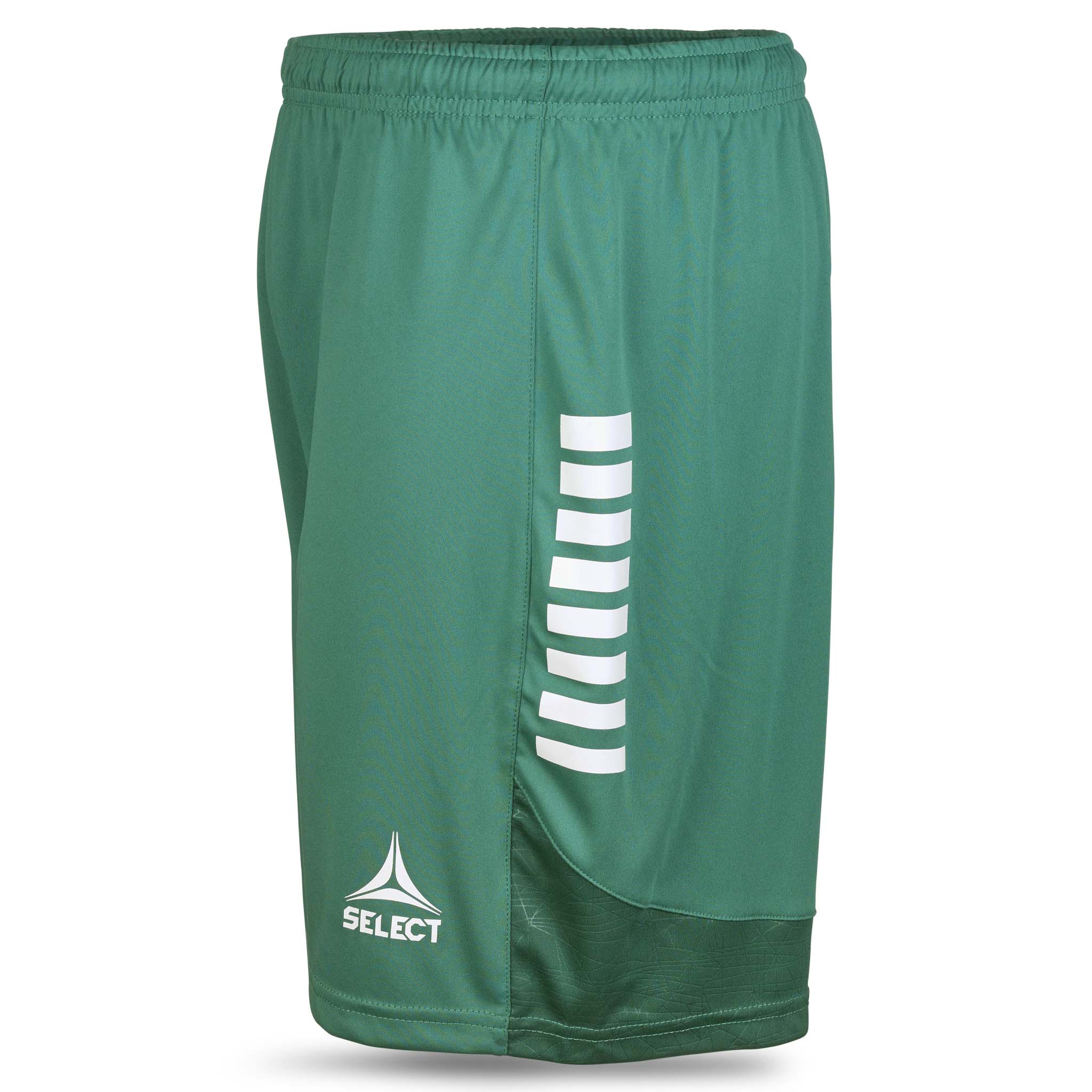 Green and white Player shorts Spain v25, Match & Training wear, left-side view with Select logo.
