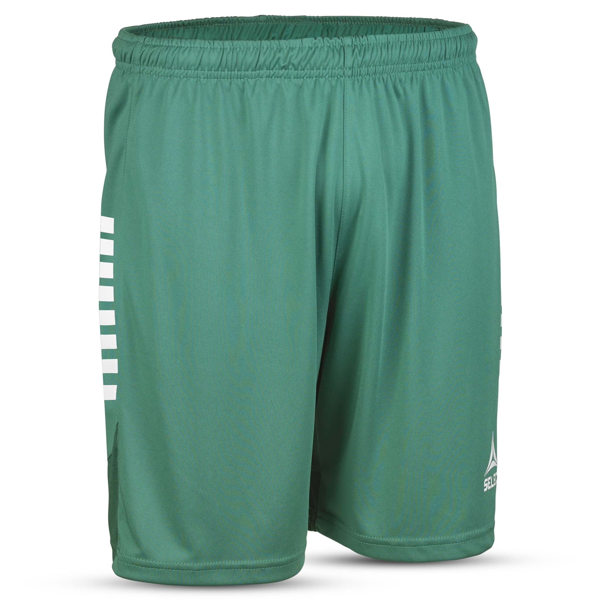 Front view of green Player shorts Spain v25 with white details, Match & Training wear for football