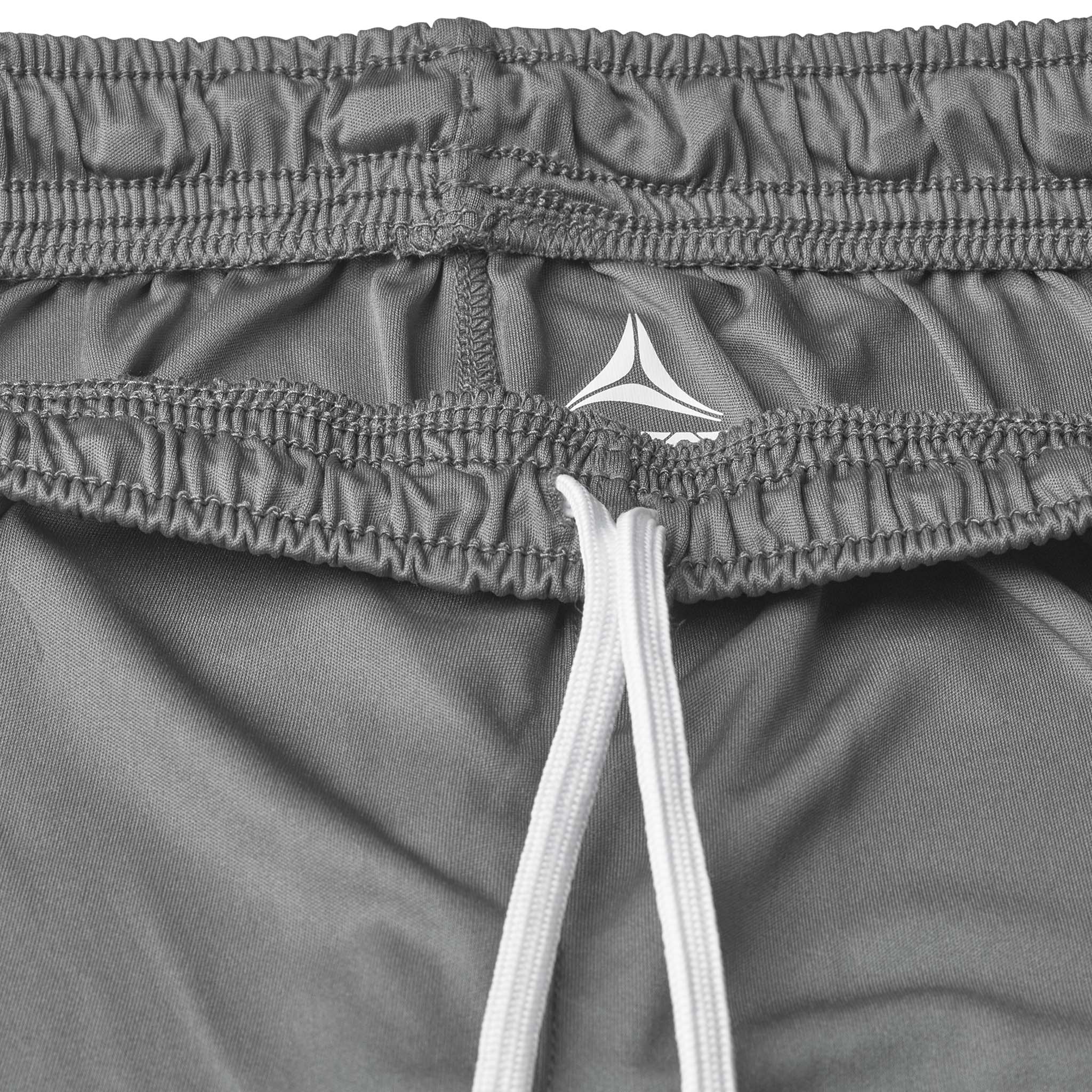 Closeup of grey Player shorts Spain v25, Match & Training wear, white drawstring and logo on waistband