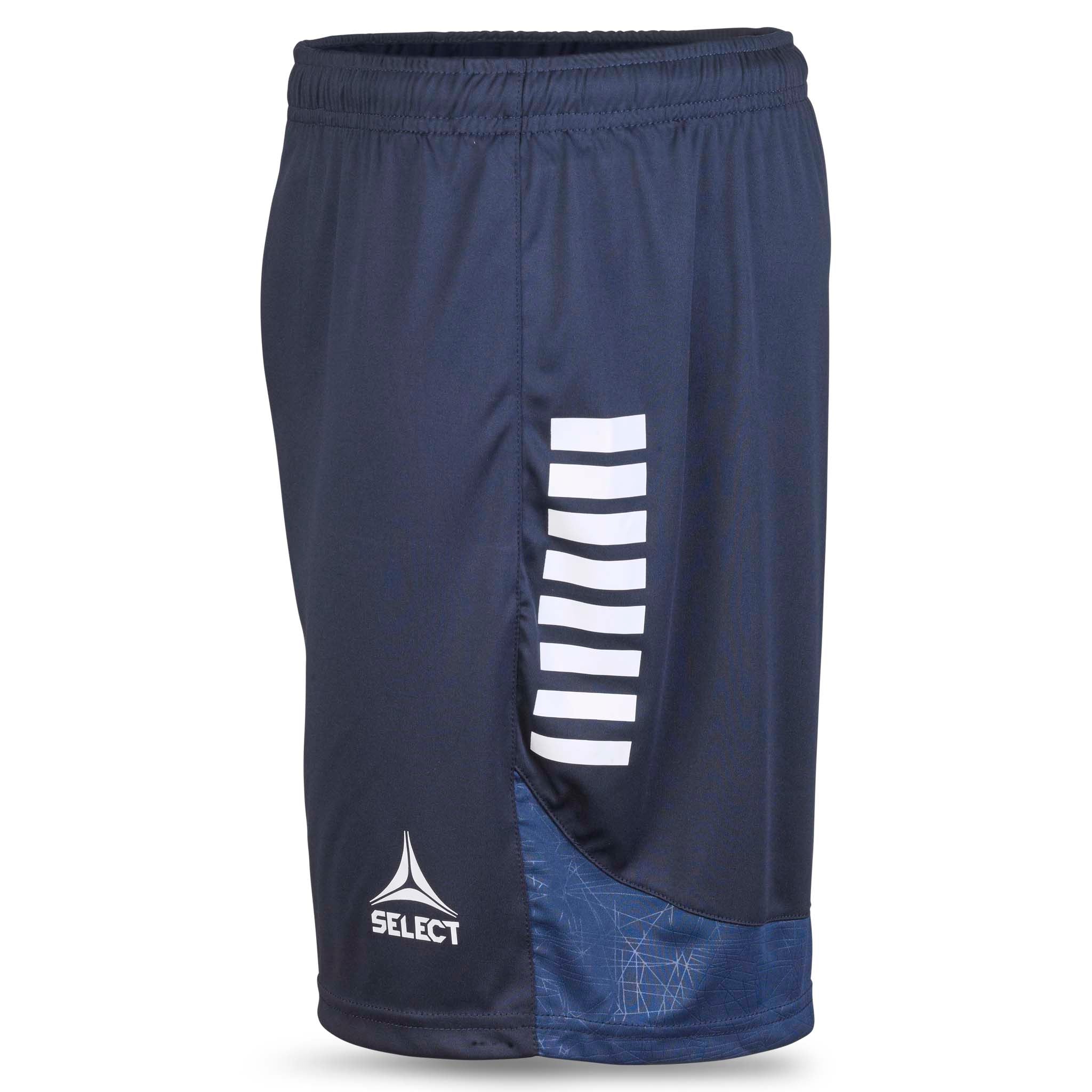 Player shorts Spain v25, navy with white details, left-side view. Match & Training wear football.