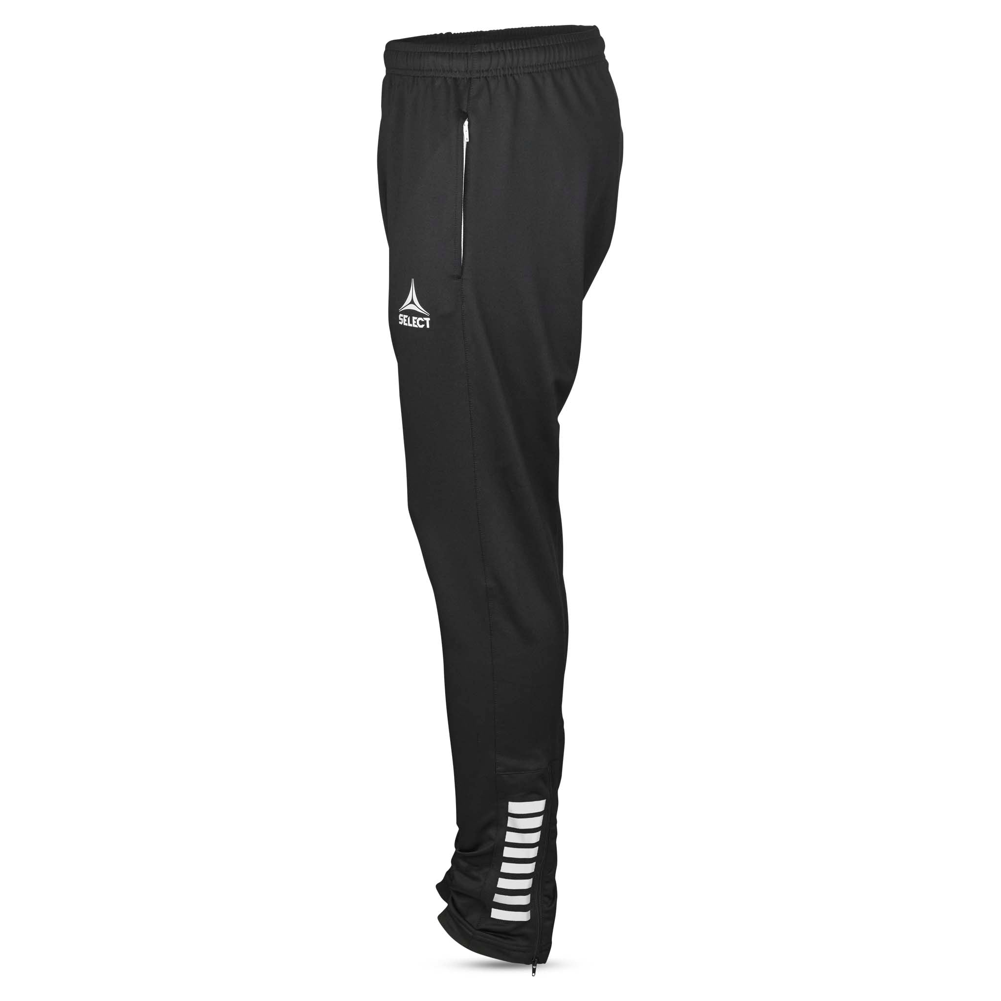 Black regularFit Spain v25 training pants, Match & Training wear, left-side view with white logo and ankle detail.