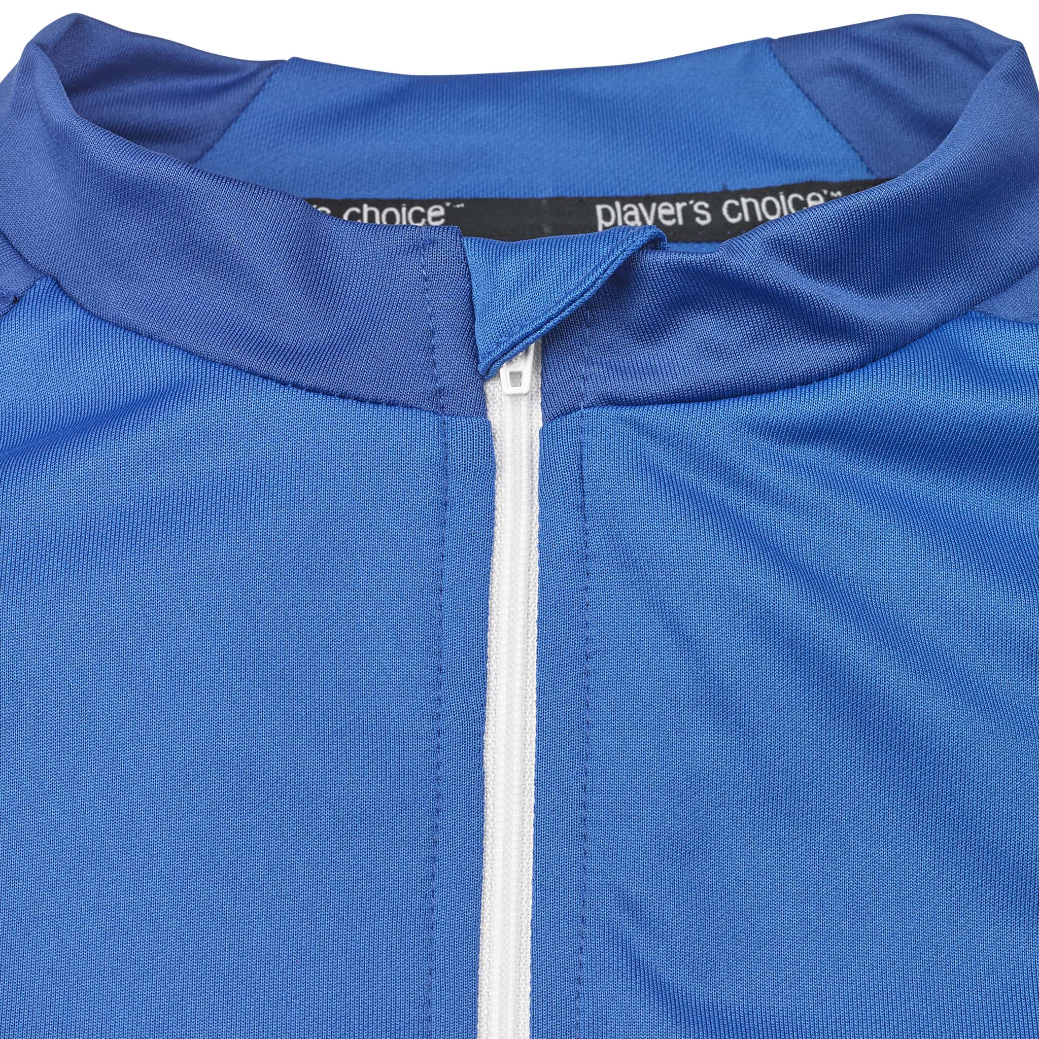 Closeup of blue Training sweat 1/2 zip Spain v25, Match & Training wear, white zip and collar detail