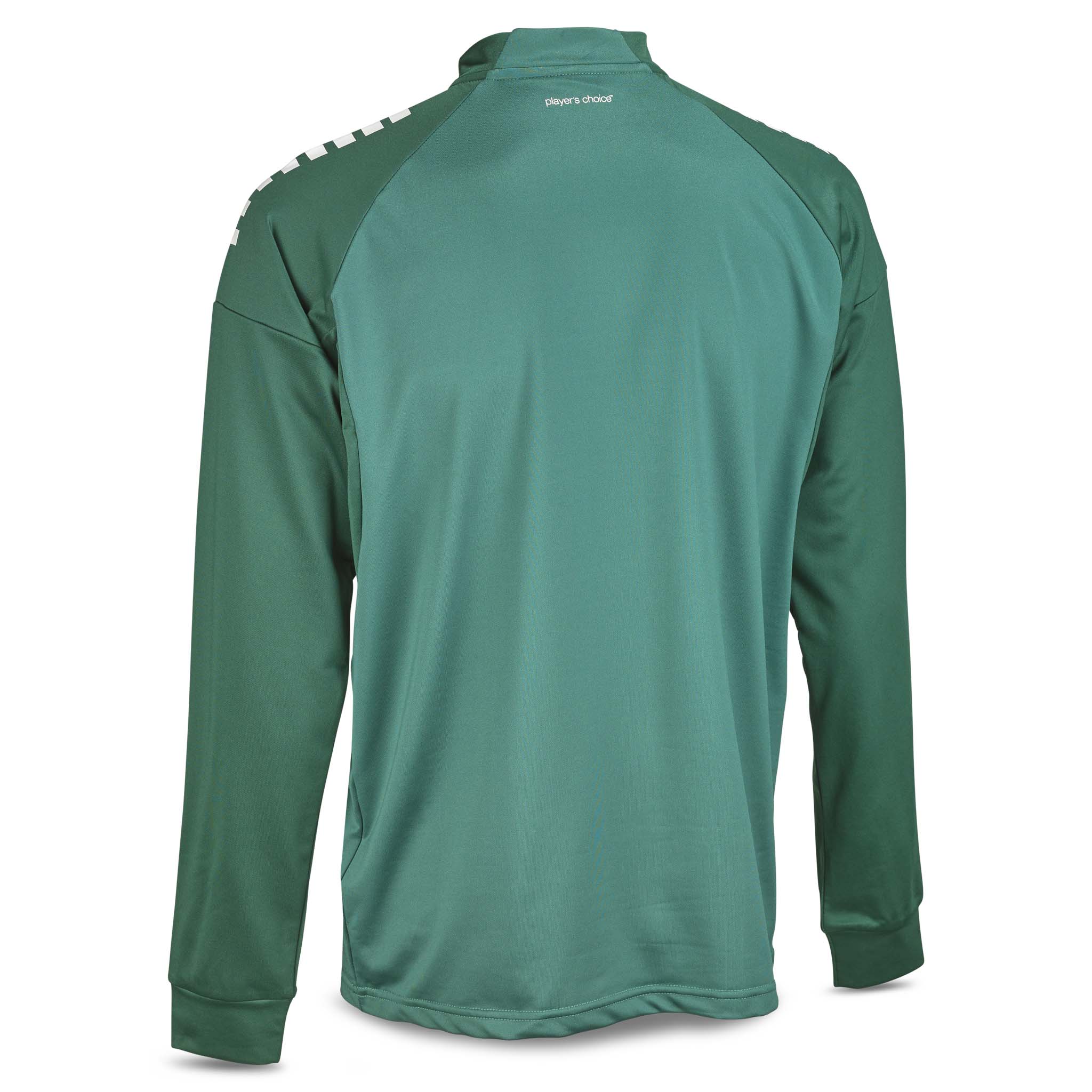 Back page of green Training sweat 1/2 zip Spain v25, Match & Training wear, with white shoulder detailing.