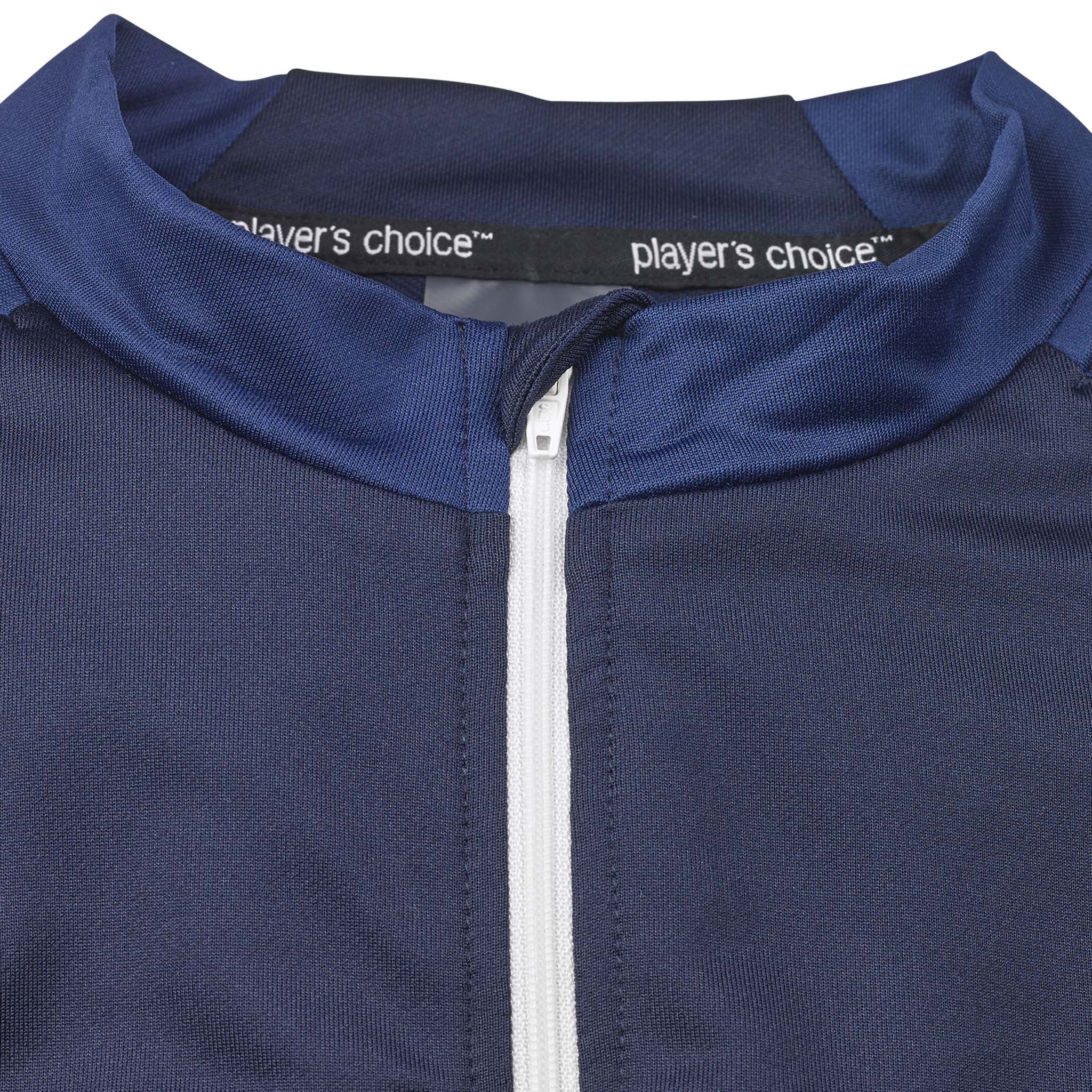 Closeup of navy Training sweat 1/2 zip Spain v25, Match & Training wear, white zip and inner collar.