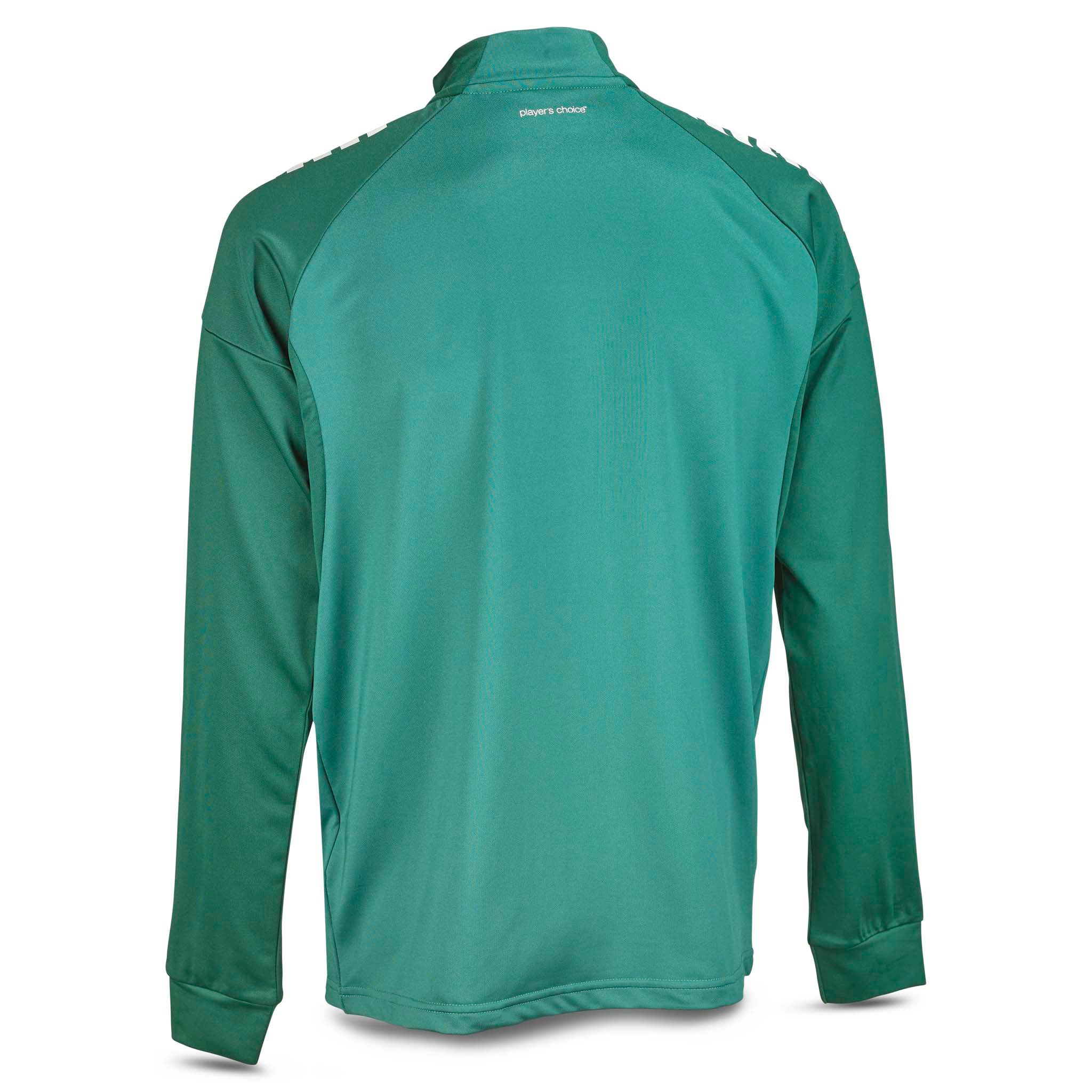 Back page of green Training zip jacket Spain v25, football Match & Training wear with darker green sleeve and shoulder panels.