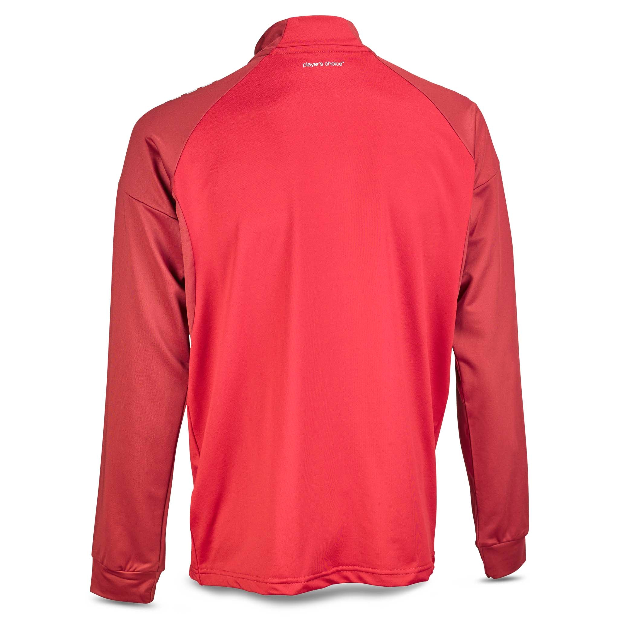 Back page of red and white Training zip jacket Spain v25, Match & Training football wear