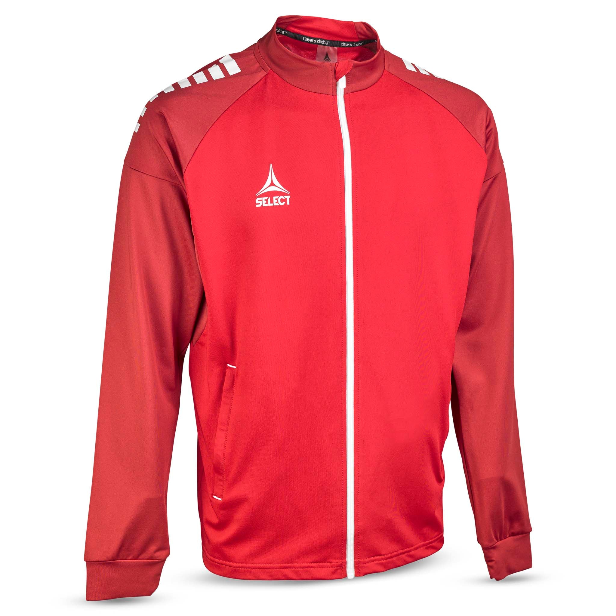 Front view of red and white Training zip jacket Spain v25, Match & Training wear
