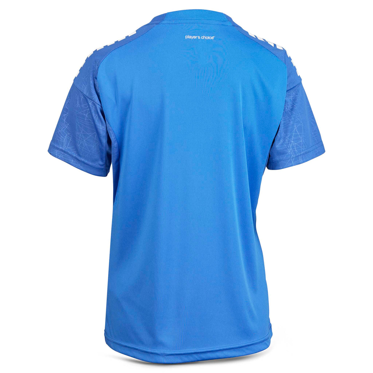 Back page of blue Player shirt S/S Spain woman v25, Match & Training wear football shirt with textured shoulders