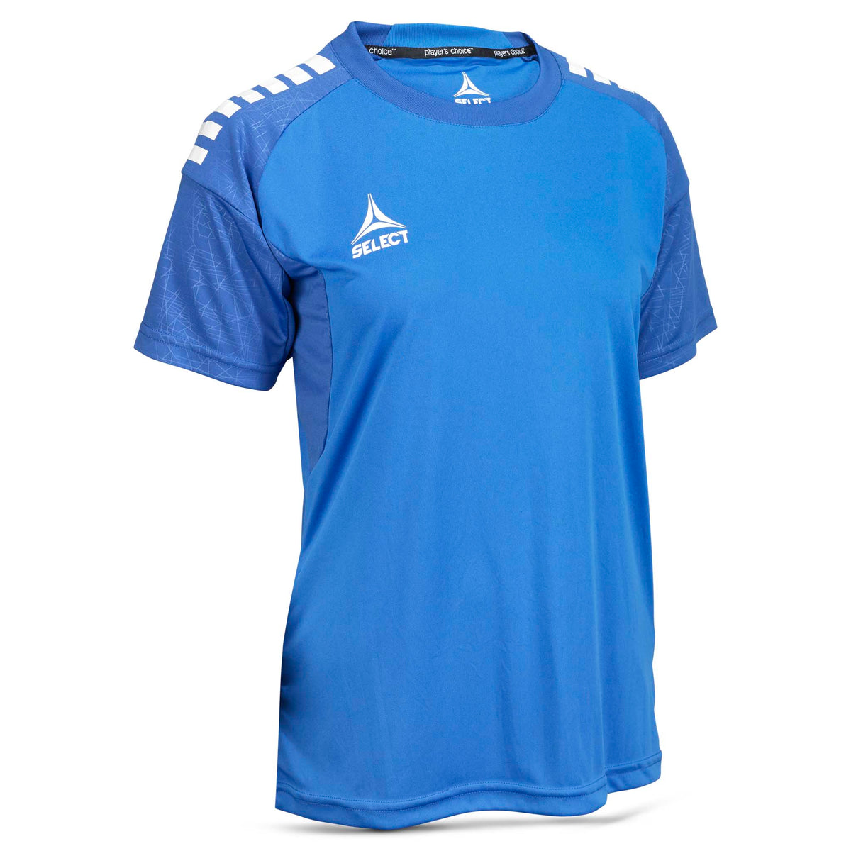Blue Player shirt S/S Spain woman v25, Match & Training wear, white shoulder detail, football, front view