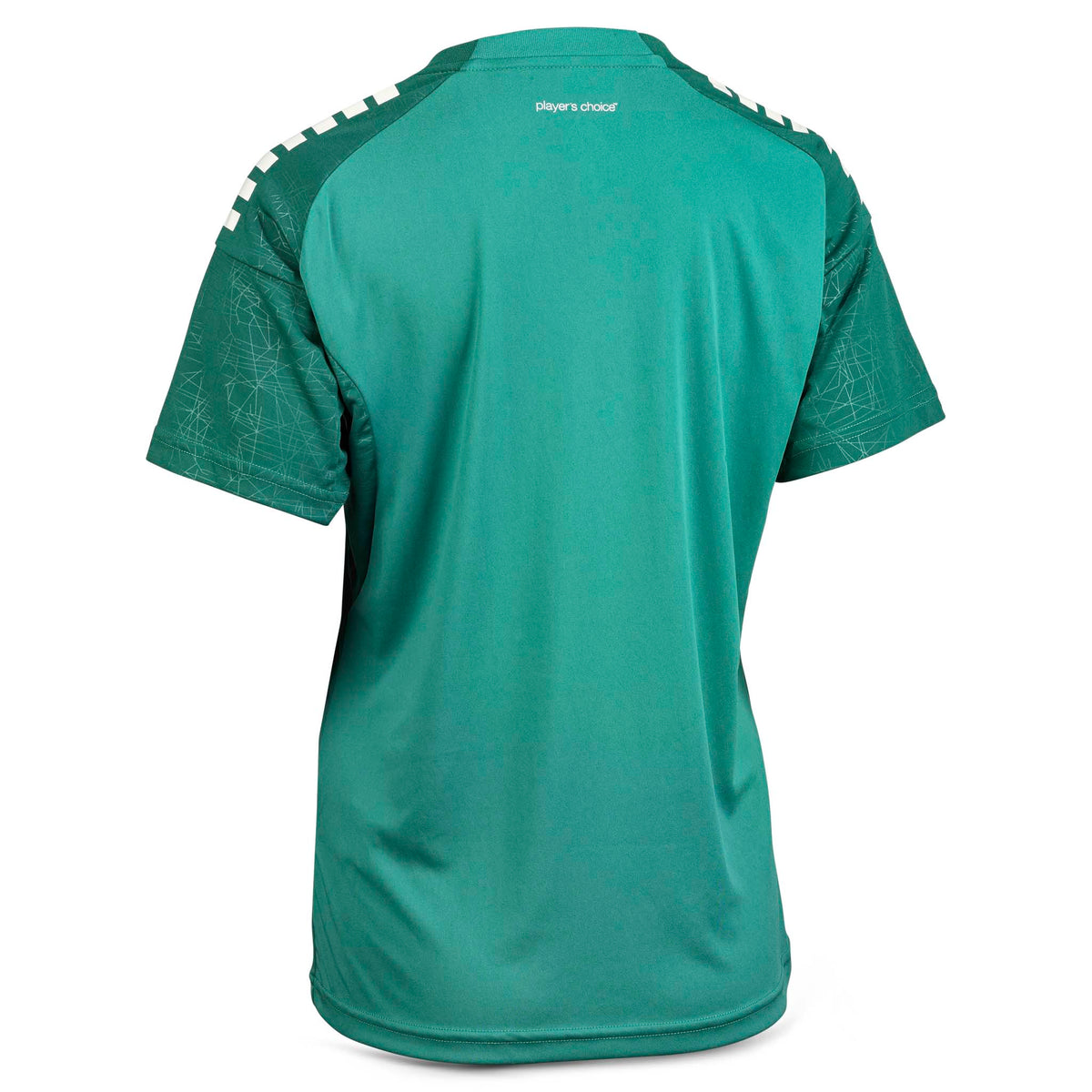 Back page of green and white Player shirt S/S Spain woman v25, Match & Training football wear