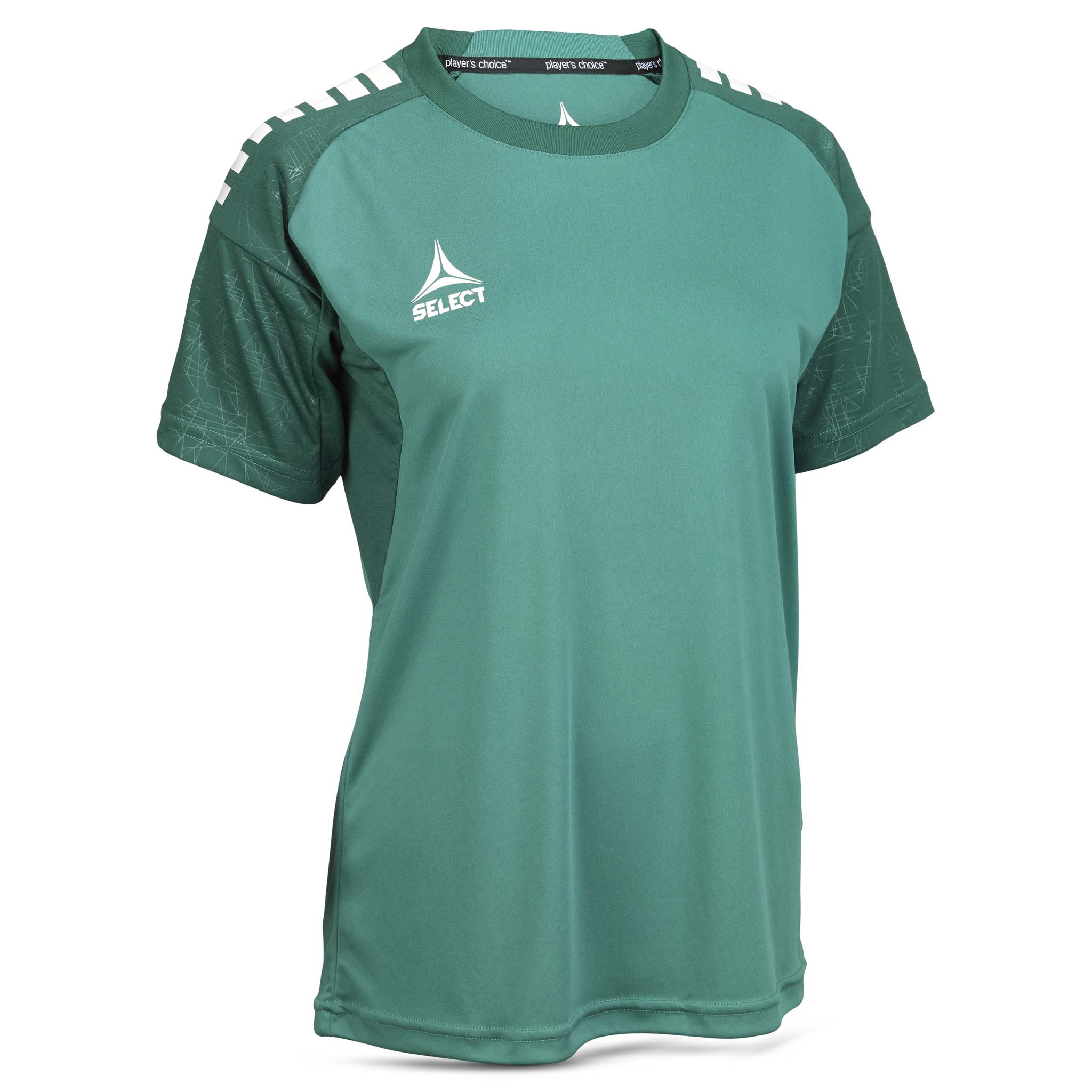 Front view of green-white Player shirt S/S Spain woman v25, football Match & Training wear