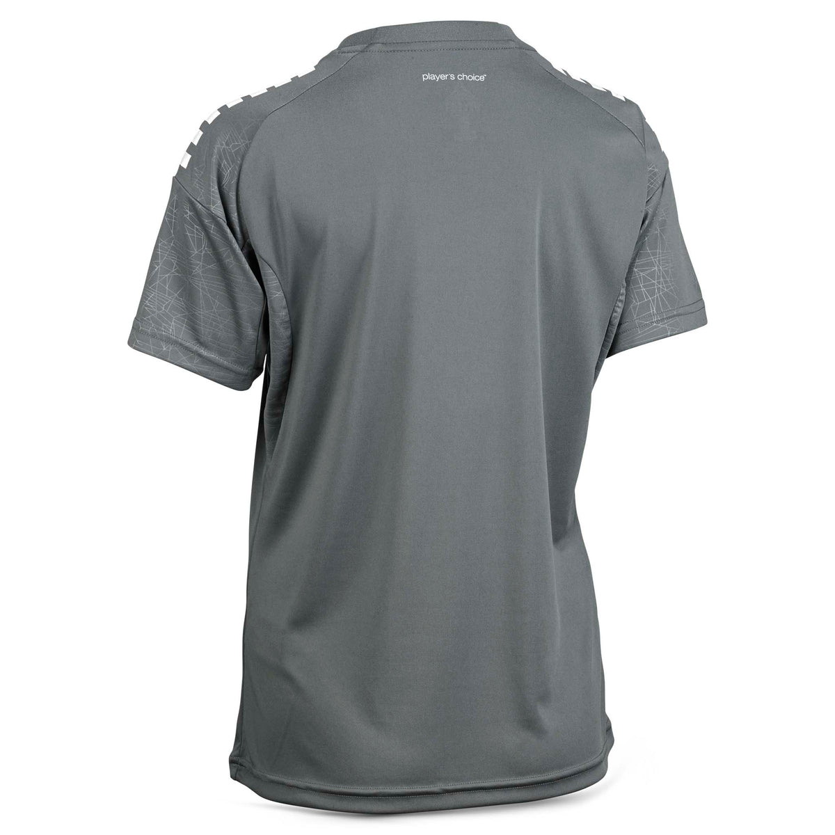 Back page of grey Player shirt S/S Spain woman v25, football Match & Training wear with textured shoulders.