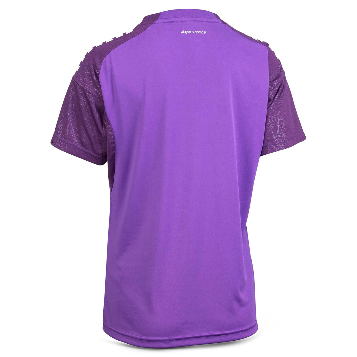 Back page of purple Player shirt S/S Spain woman v25, football Match & Training wear with textured sleeves.