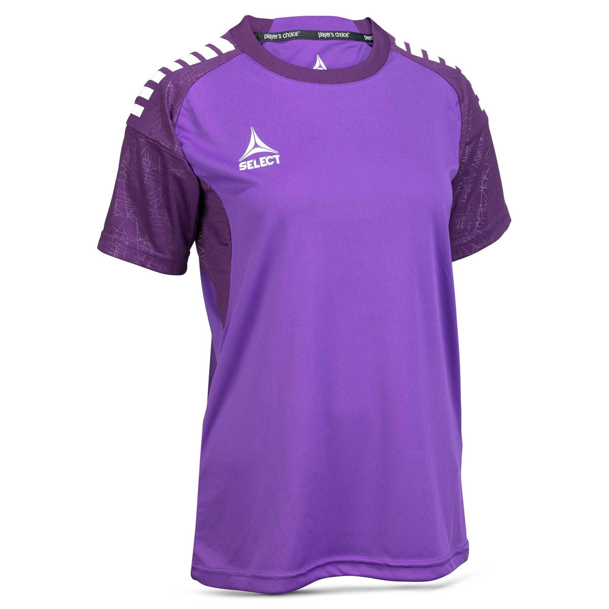 Front view, purple & white Player shirt S/S Spain woman v25, Match & Training wear