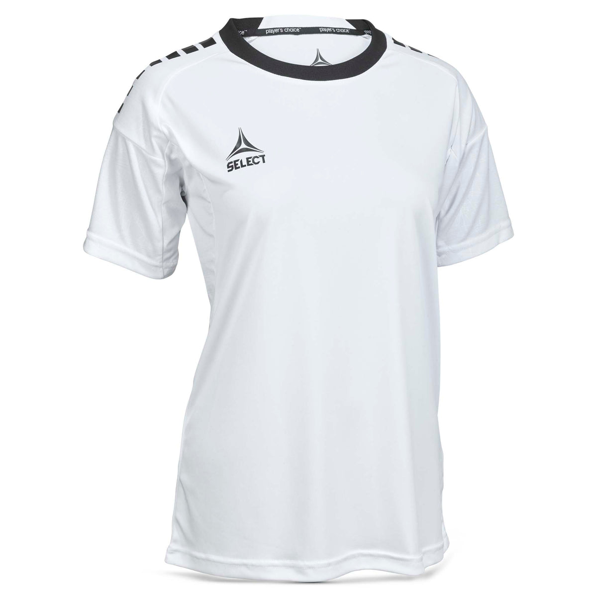 Front view of white-black Player shirt S/S Spain woman v25, football Match & Training wear