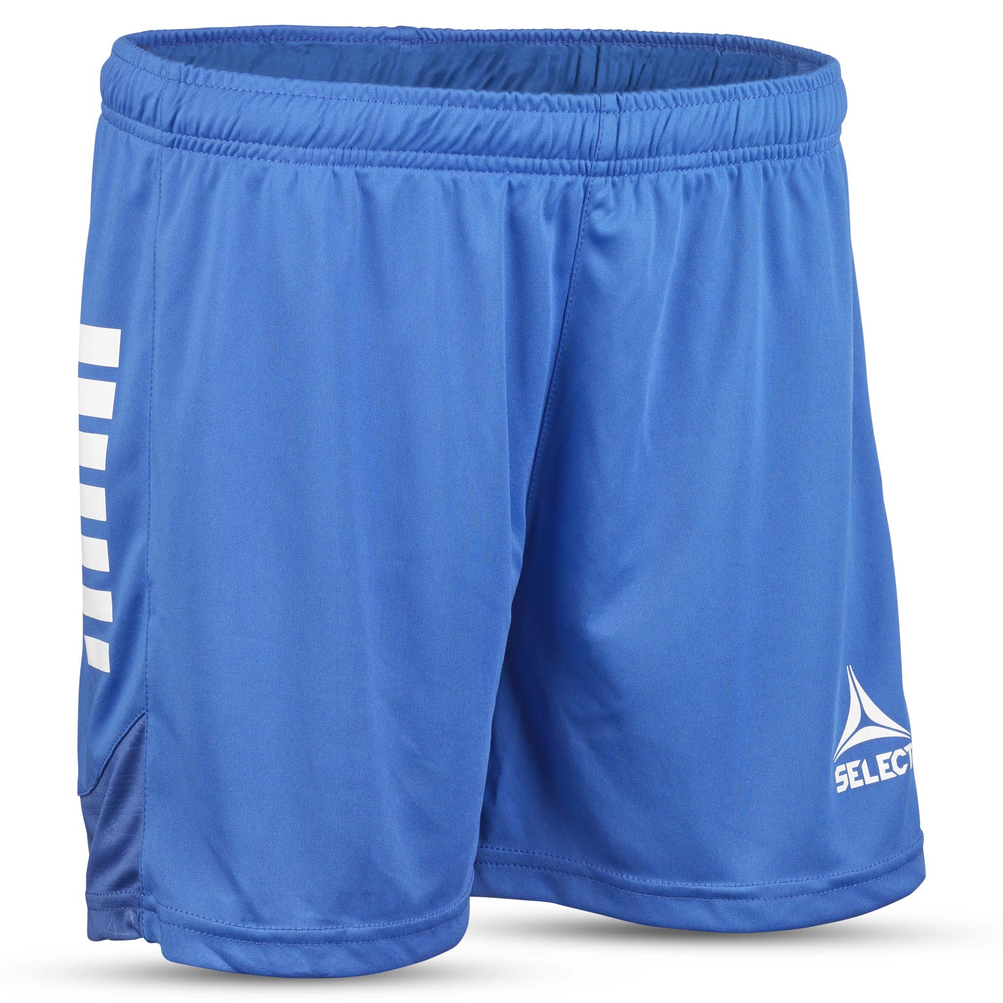 Front view of blue Player shorts Spain woman v25, white logo details, Match & Training wear for football