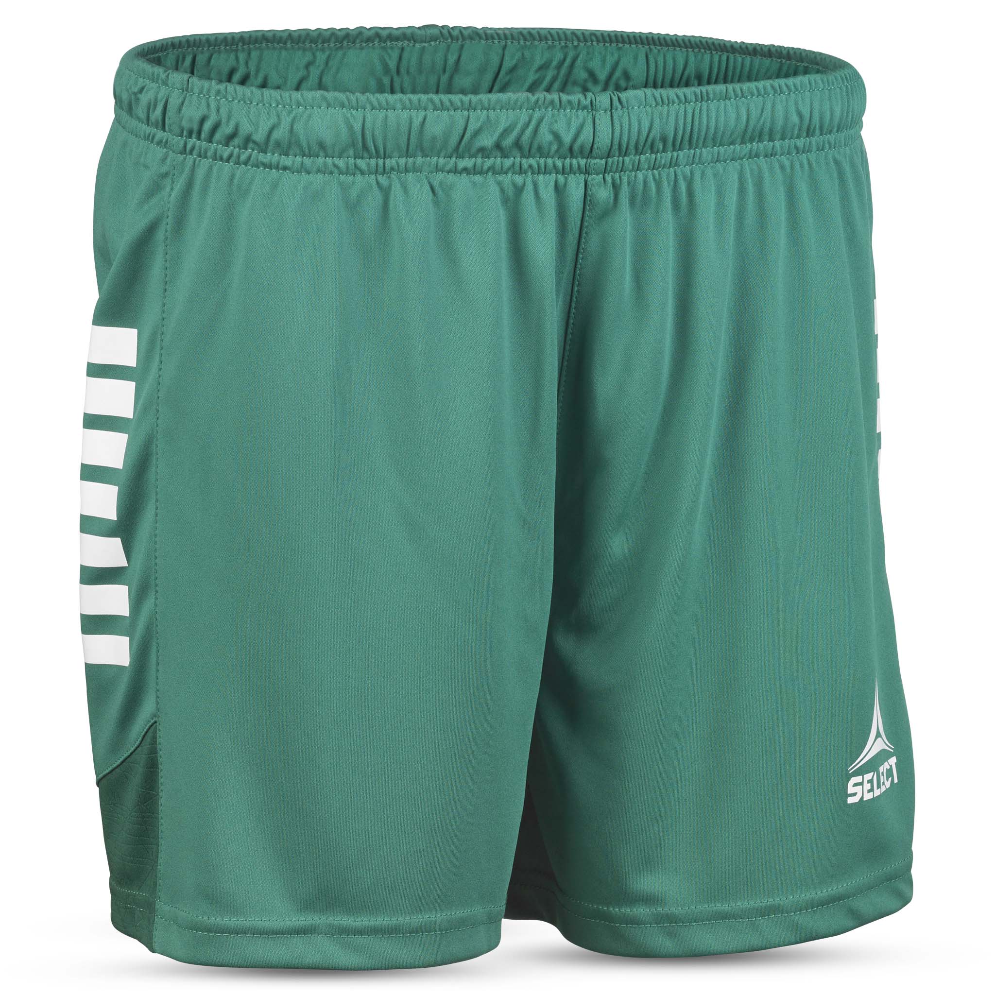 Green Player shorts Spain woman v25, Match & Training wear, front view with white stripe and logo detail