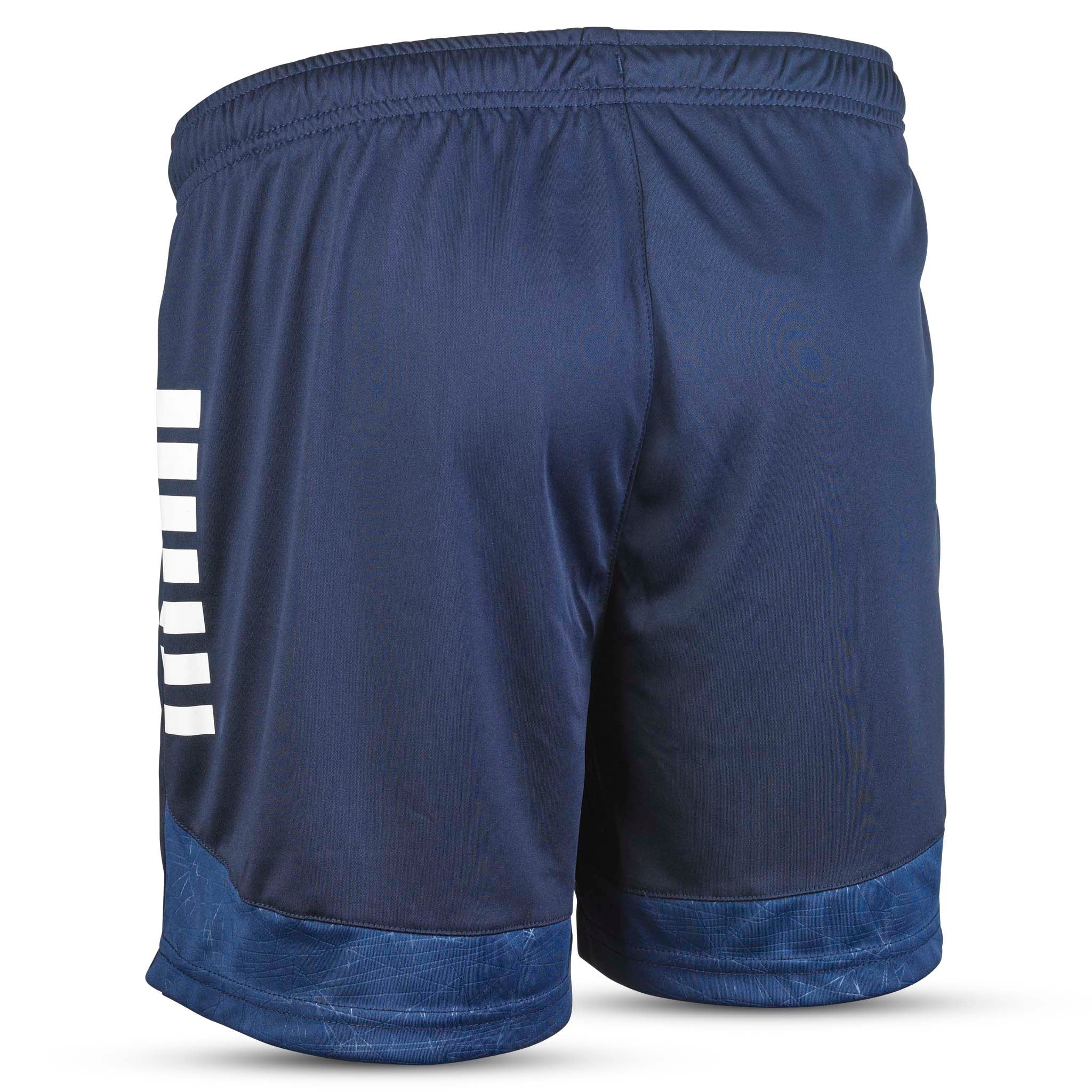 Navy and white Player shorts Spain woman v25, Match & Training wear, back page view with white striped detail.