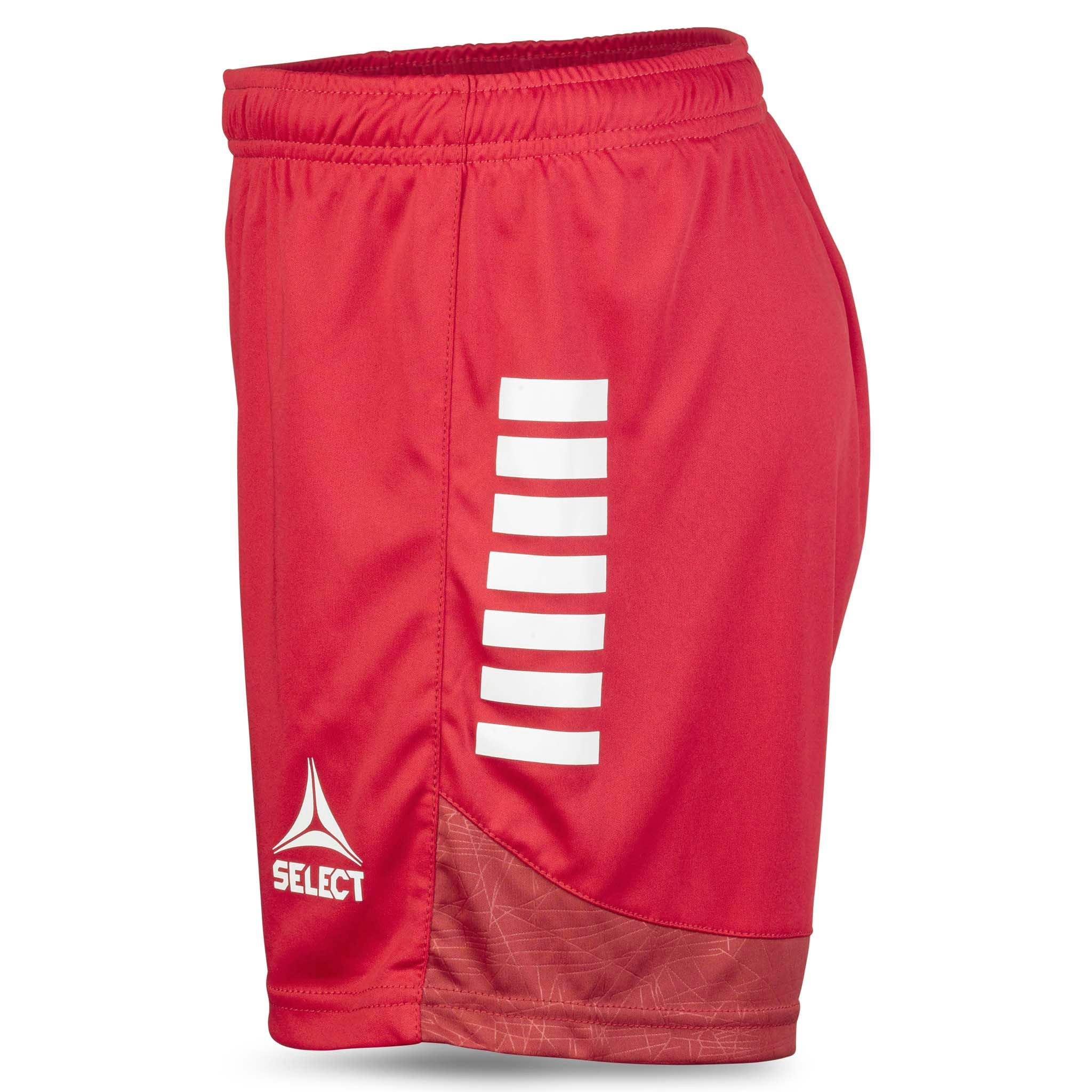 Red Player shorts Spain woman v25, Match & Training wear, right-side view with white stripes and logo.