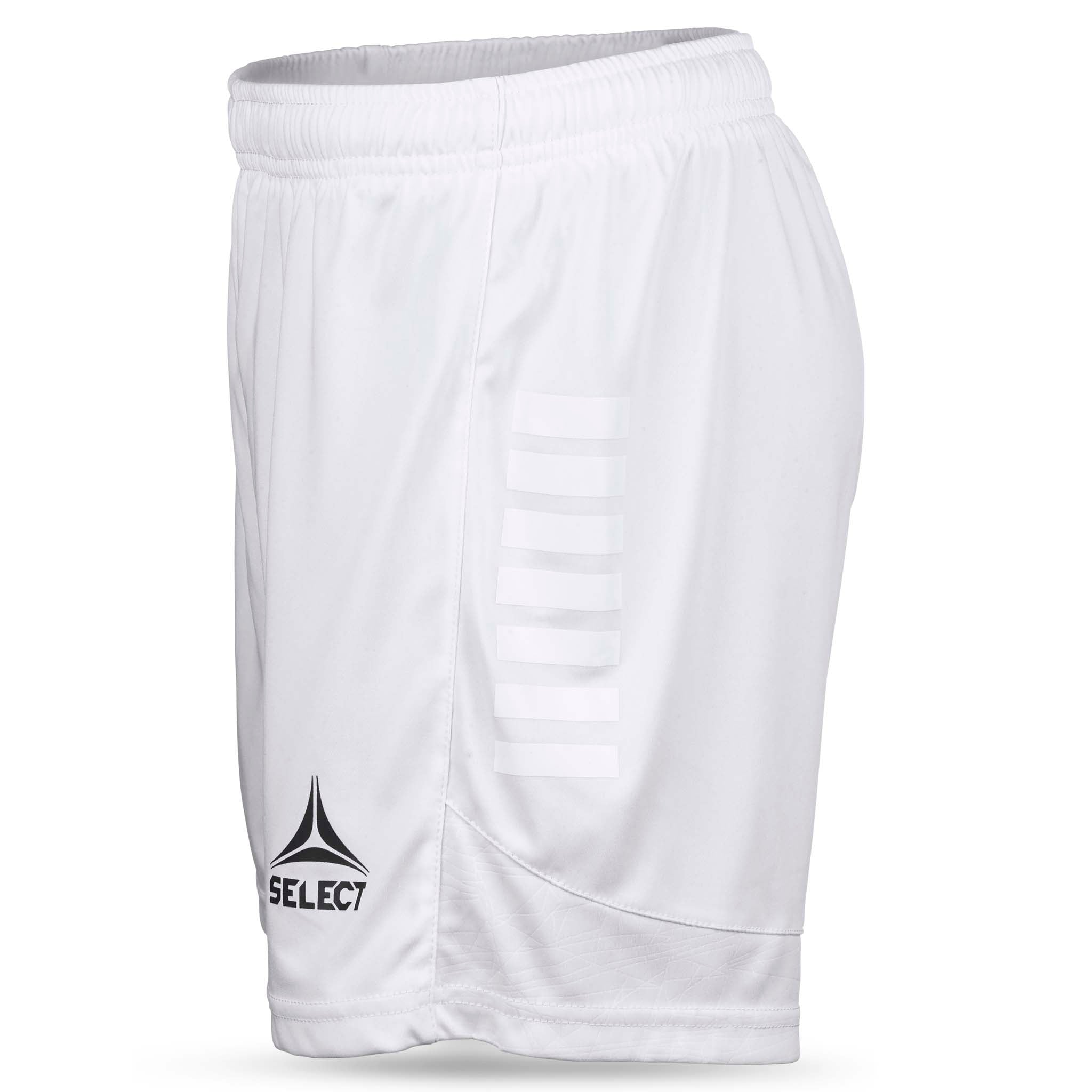 White Player shorts Spain woman v25, right-side view, football Match & Training wear with Select logo.