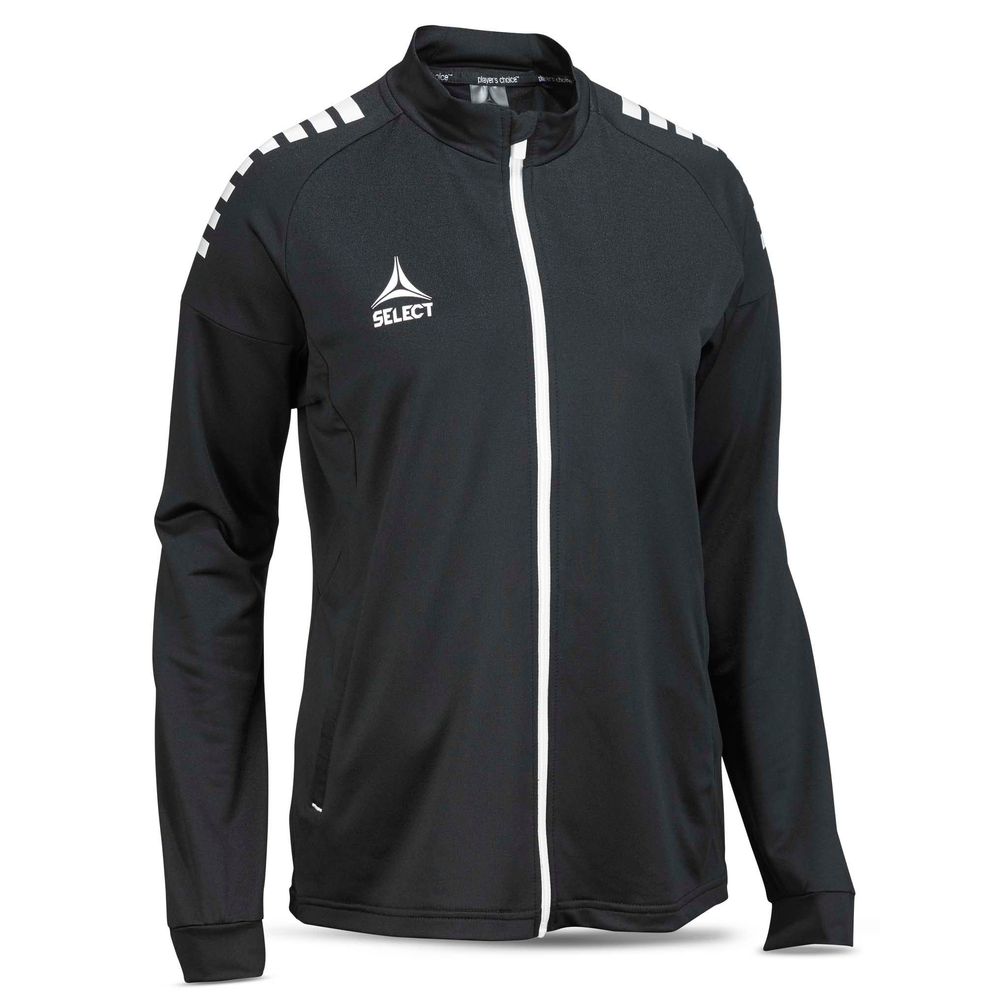 Front view of black and white Training zip jacket Spain woman v25, football Match & Training wear