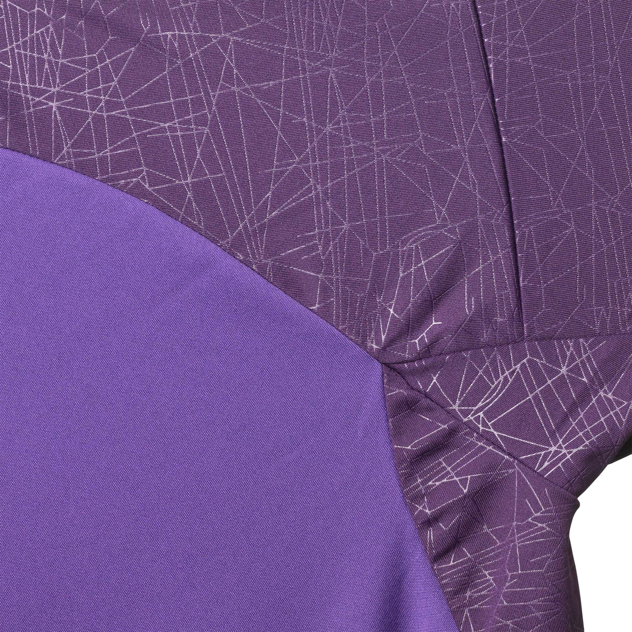 Closeup of Player shirt S/S Spain woman v25, Match & Training wear, in purple with white line pattern detail.