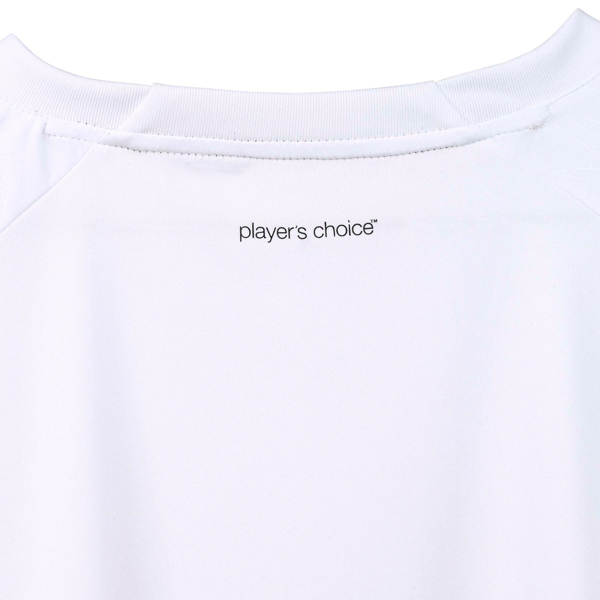 Closeup of white Player shirt S/S Spain woman v25 football Match & Training wear with logo print