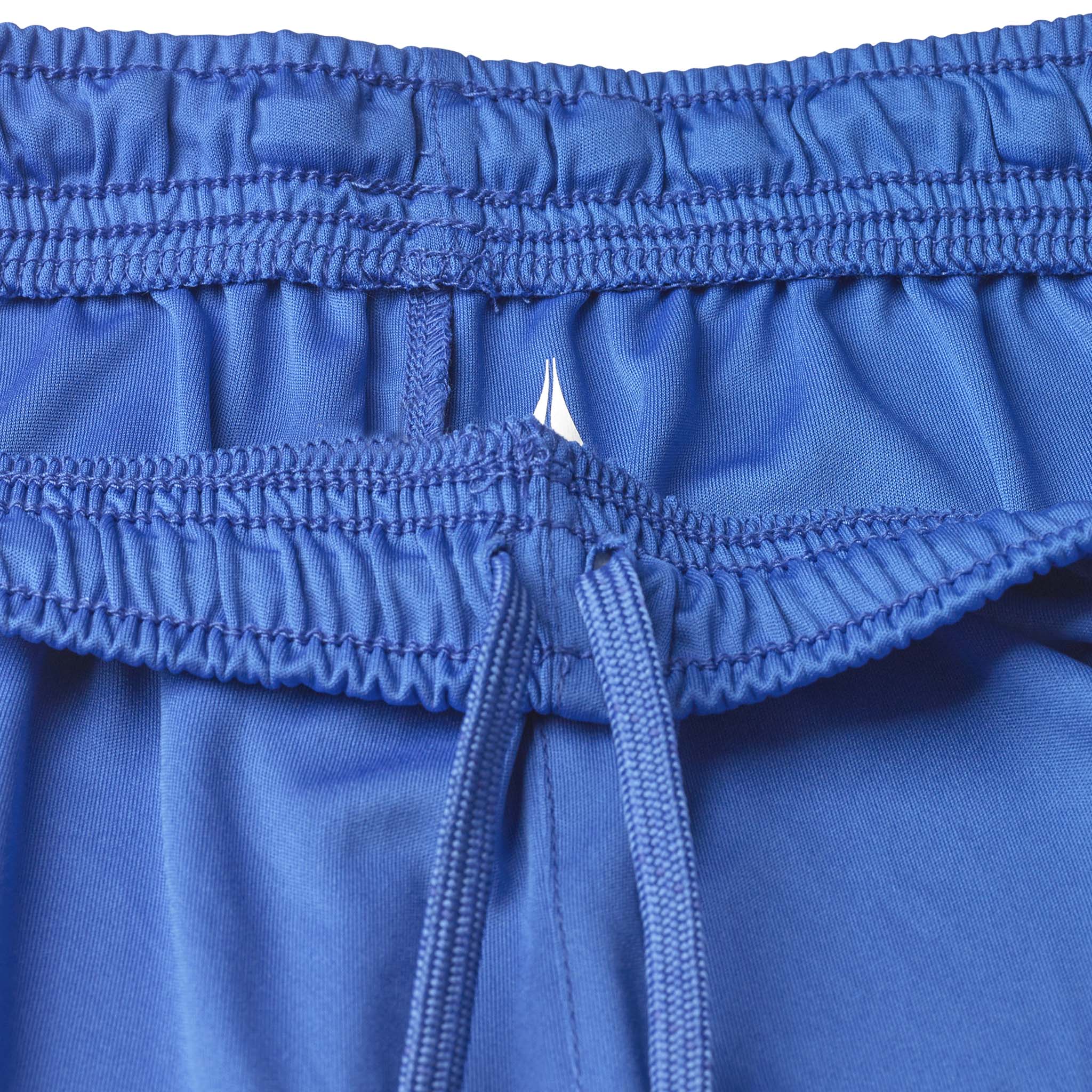 Closeup of blue Player shorts Spain woman v25, Match & Training wear, showing elastic waistband and drawstring detail