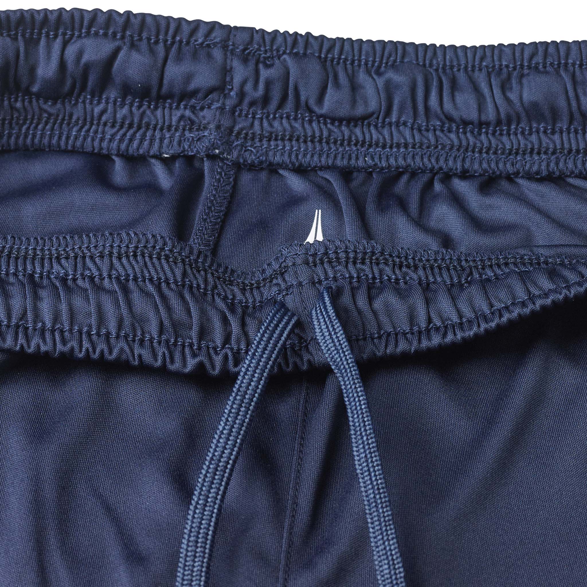 Closeup of navy Player shorts Spain woman v25, football Match & Training wear, with white drawstring and elastic waistband.