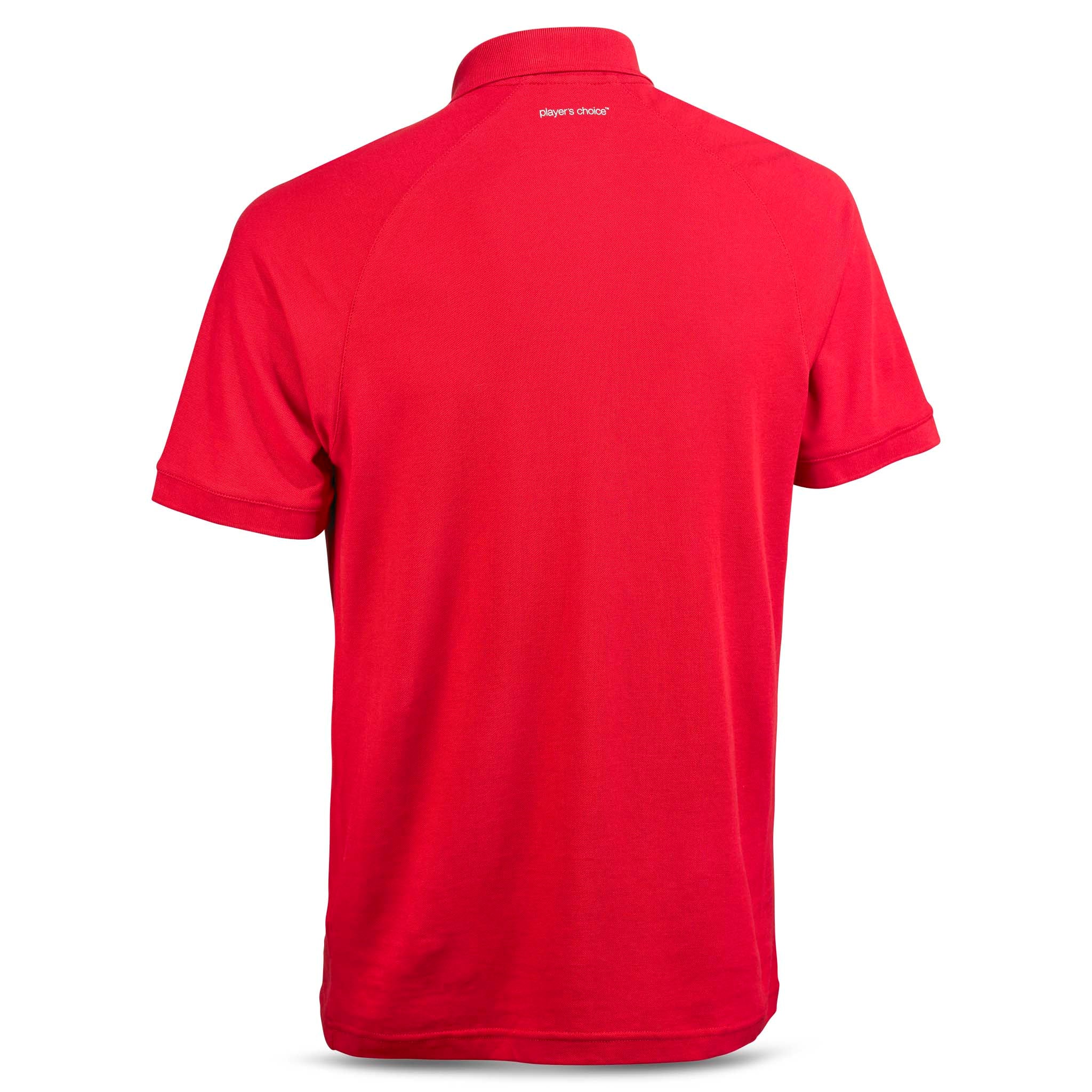 Red Polo t-shirt Oxford v25, leisure wear, back page view with collar and short sleeves.