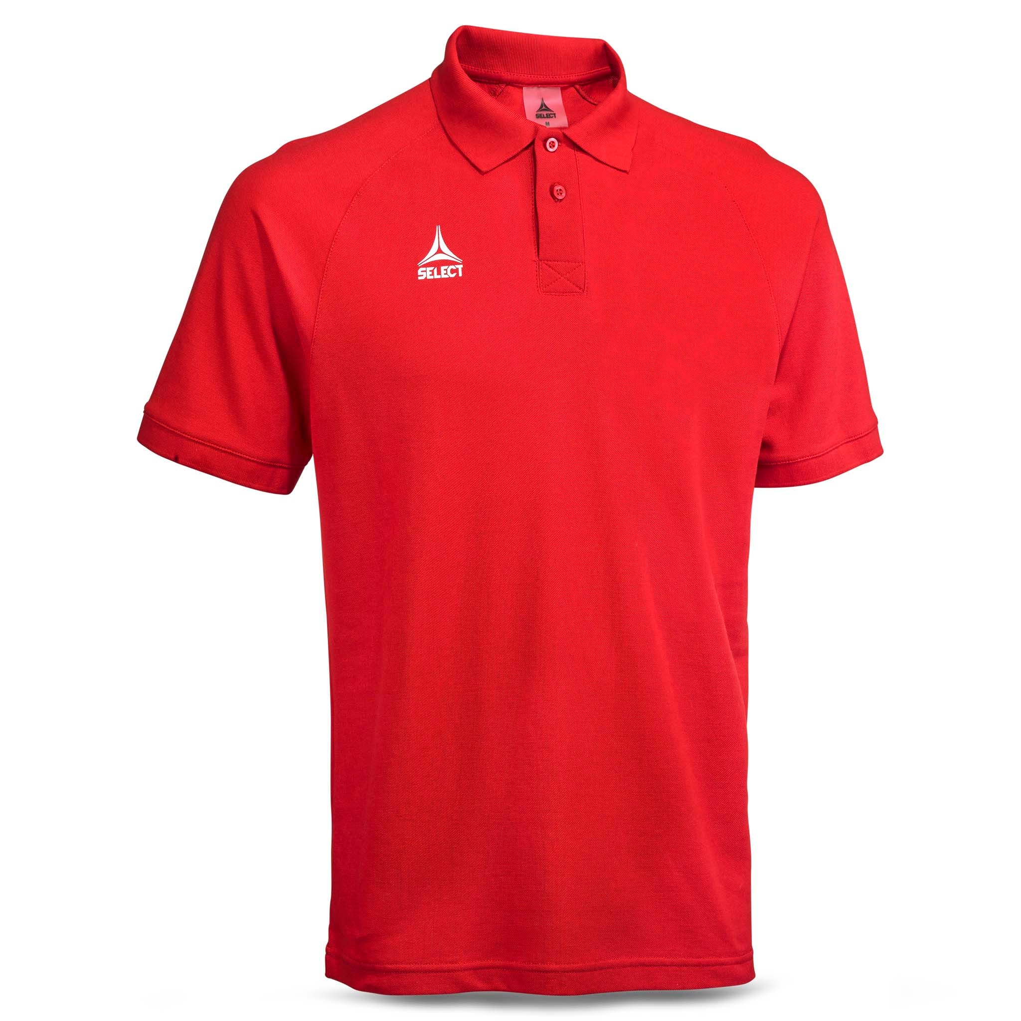 Front page of red Polo t-shirt Oxford v25, leisure wear with white logo.