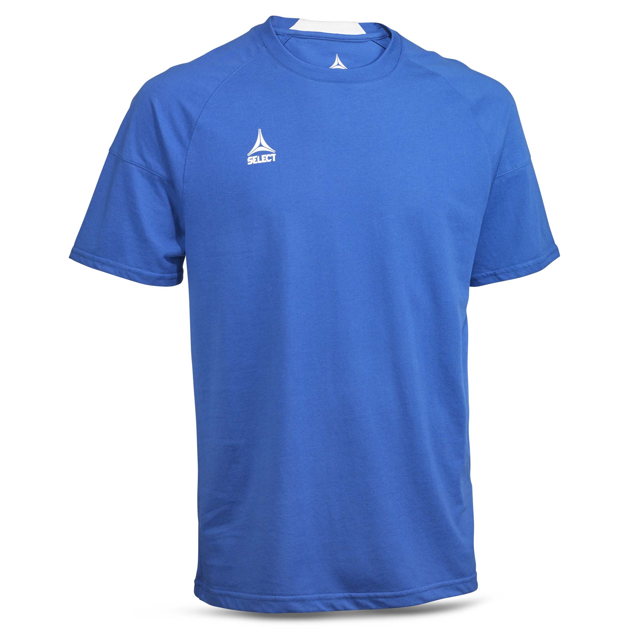 Blue T-Shirt Oxford v25 leisure wear, front view with white logo on chest.