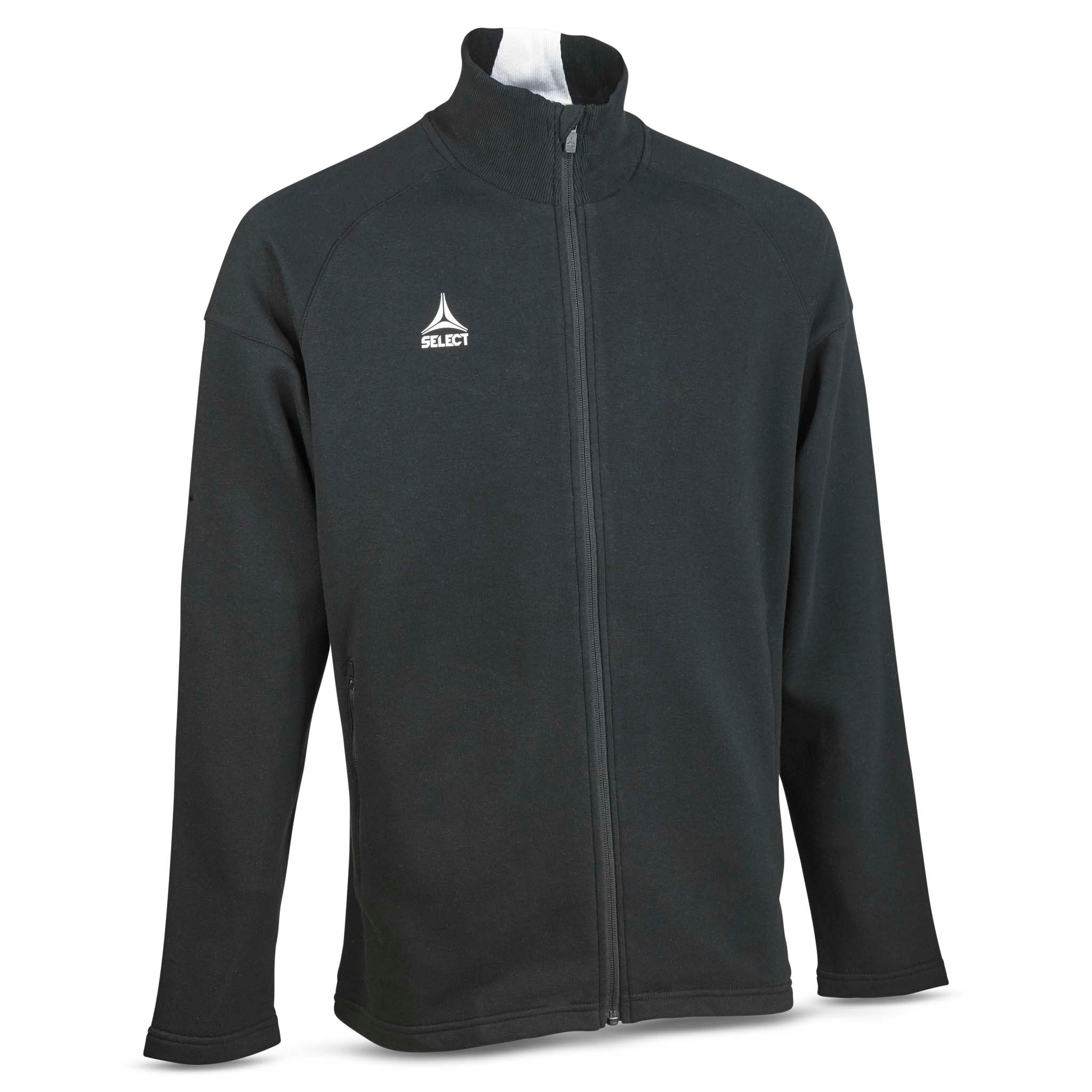 Black Zip jacket Oxford v25 leisure wear, front view with full zip and white logo