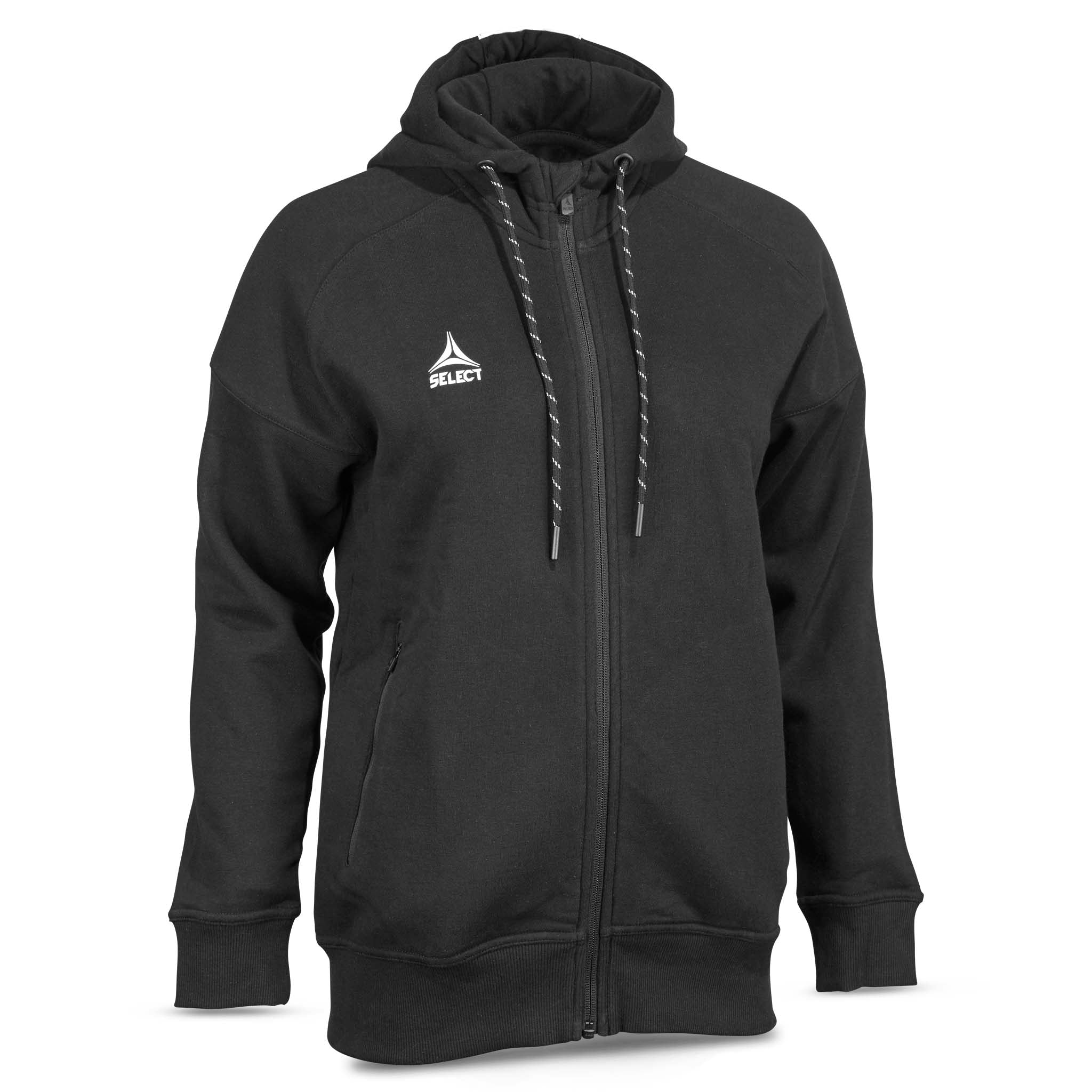 Black Zip hoodie Oxford woman v25, leisure wear, front view with hood and zipper