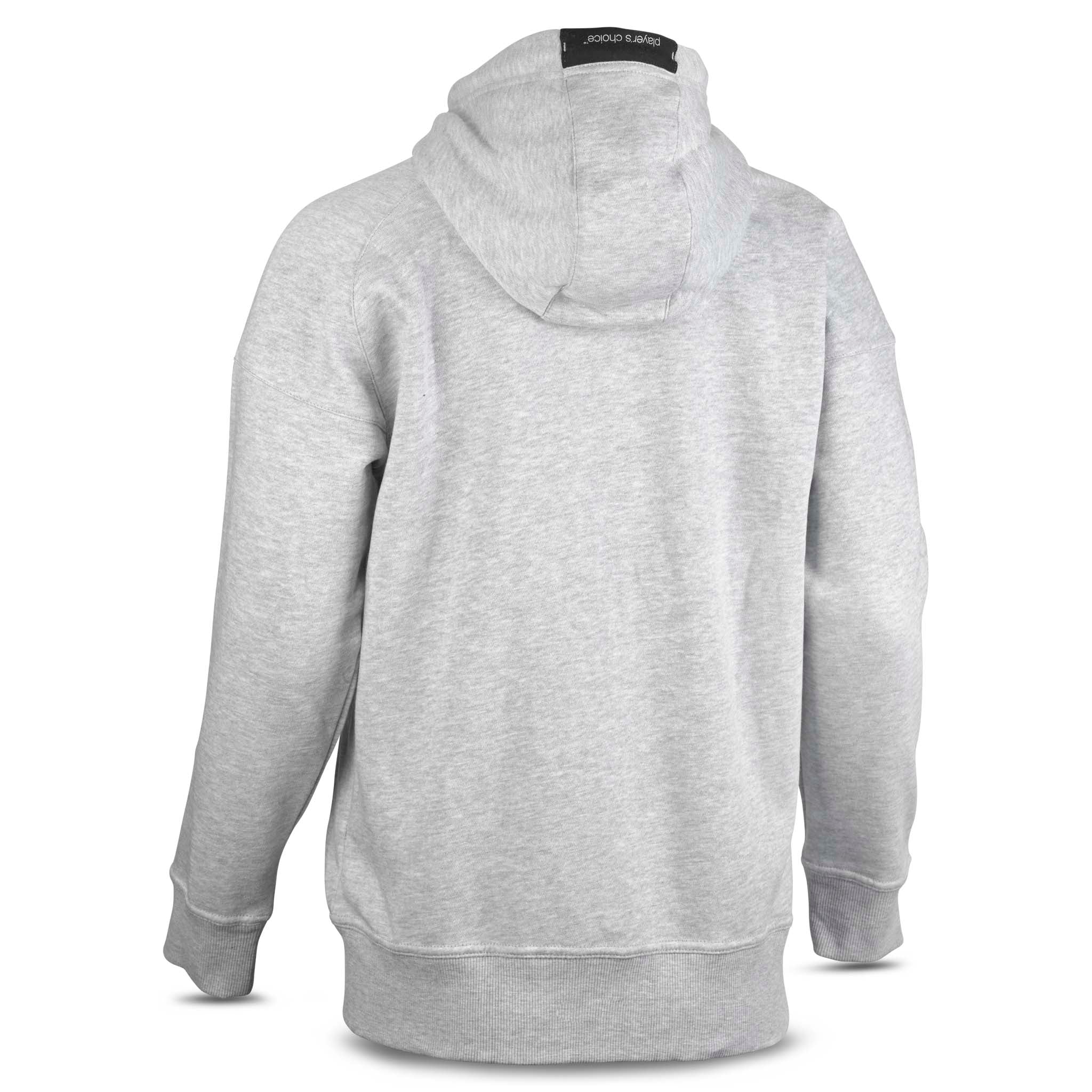 Grey Zip hoodie Oxford woman v25, leisure wear, back page view with hood.
