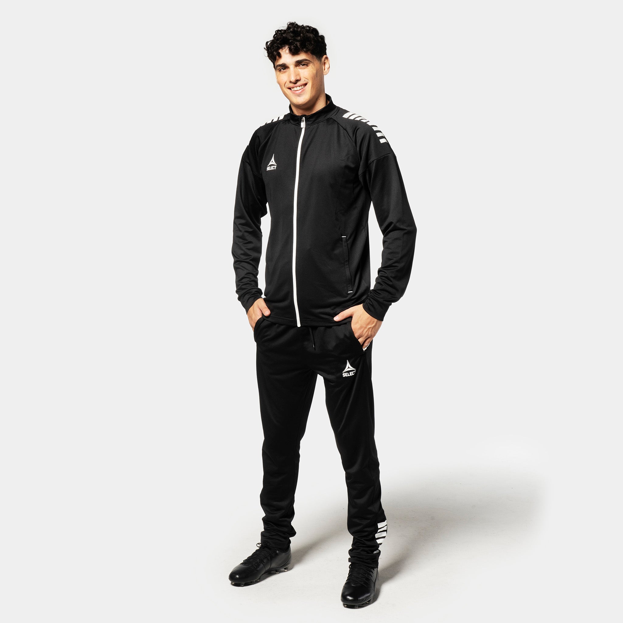 Male football player in black-white Training zip jacket Spain v25, Match & Training wear, front view