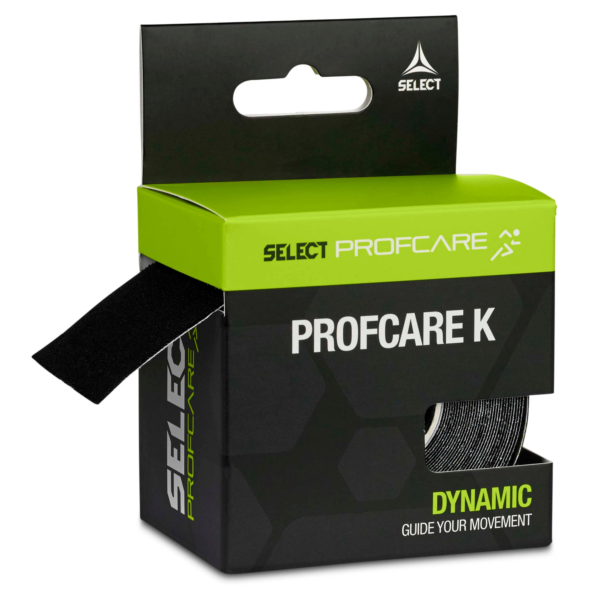 Black Tape Profcare K sports care kinesiology tape in green and black box, left-side packaging view.