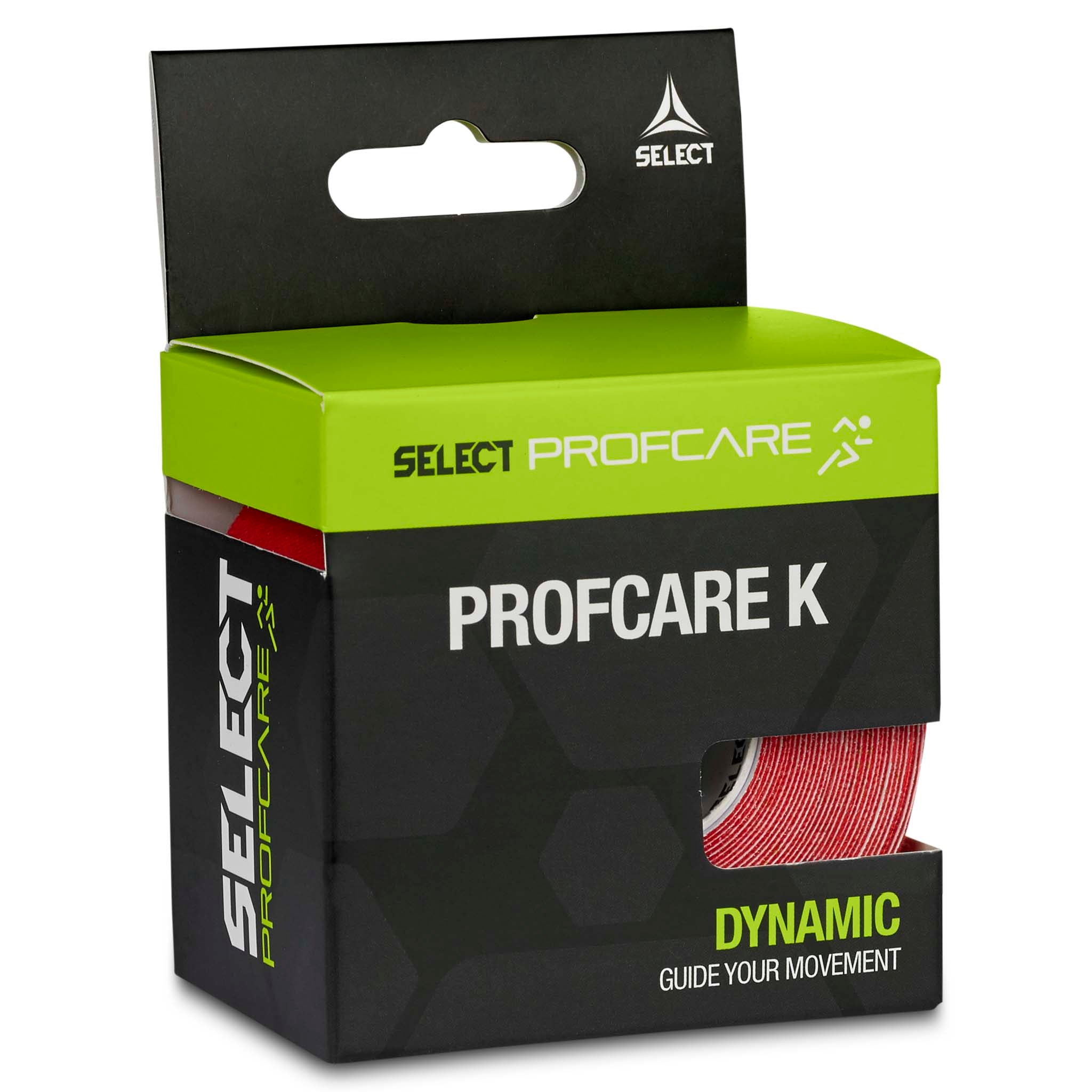 Tape Profcare K sports care, left-side packaging with green and black box and red tape roll.