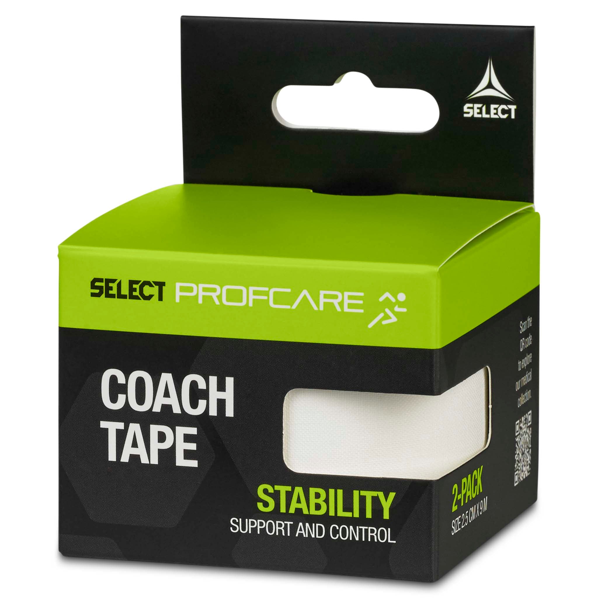 Coach sportstape 2-pack, sports care. Green, black and white packaging shown from the right side.