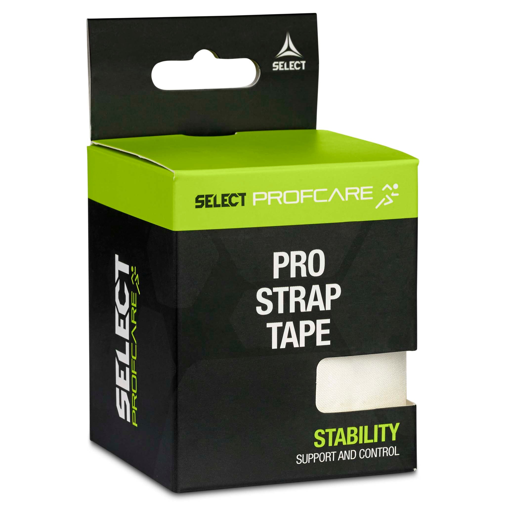 Pro Strap sportstape 2-pack, Sports care. Green and black box, left-side view, with white tape visible.
