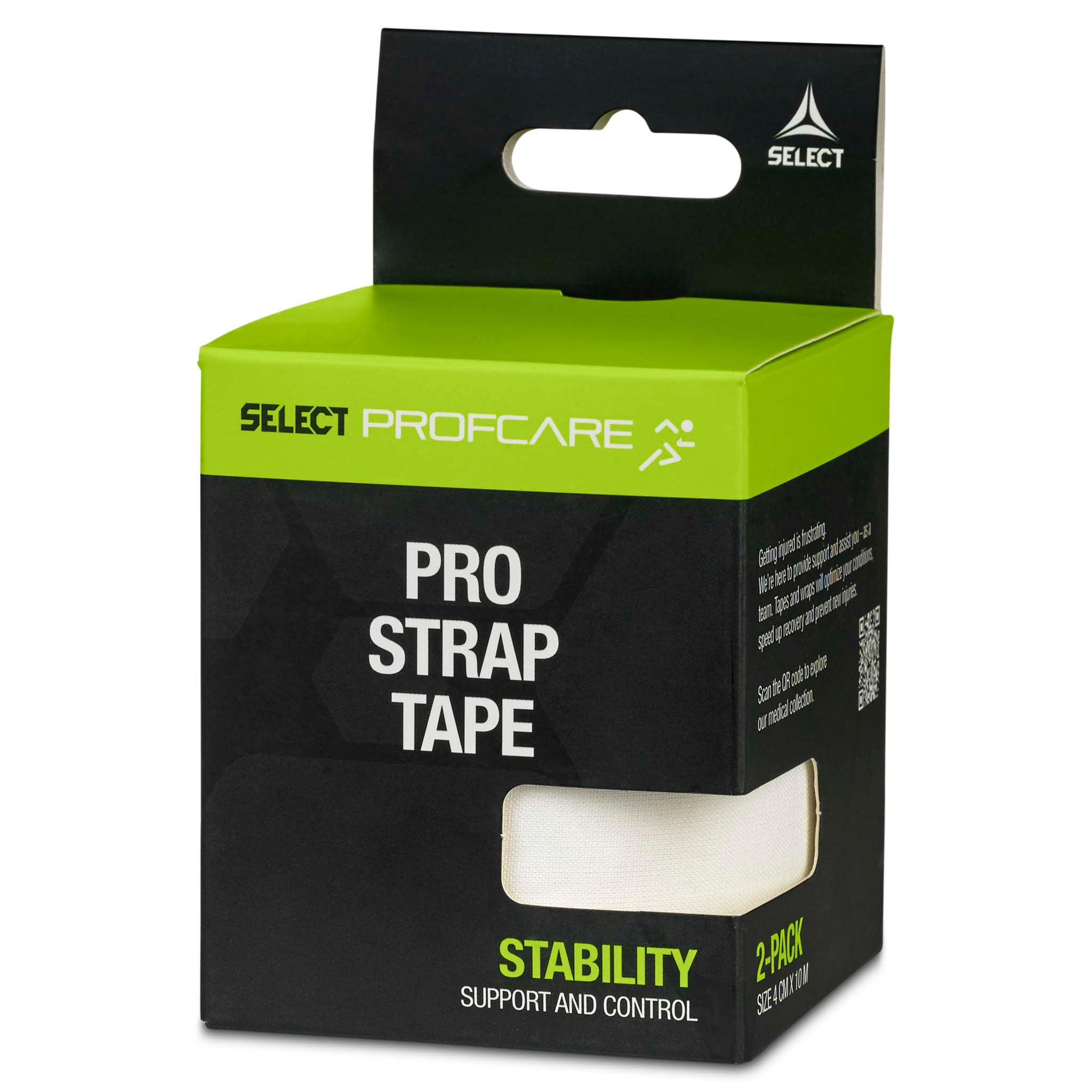 Pro Strap sportstape 2-pack, Sports care, in white and green packaging, right-side angle.
