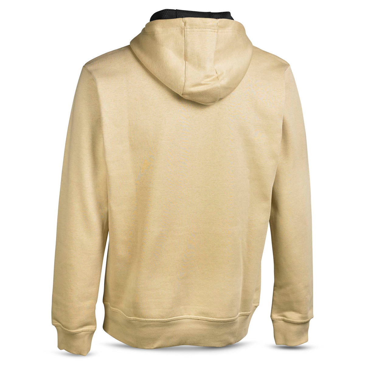 Back page of beige Hoodie Basic Select v24 with black hood lining, leisure wear