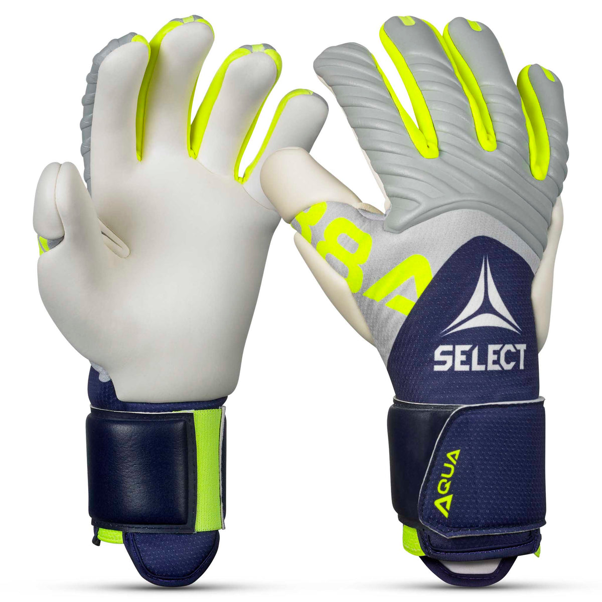 GK Gloves 88 Pro Aqua v26 målmandshandsker i grå, marineblå og neongul, forsidevisning.