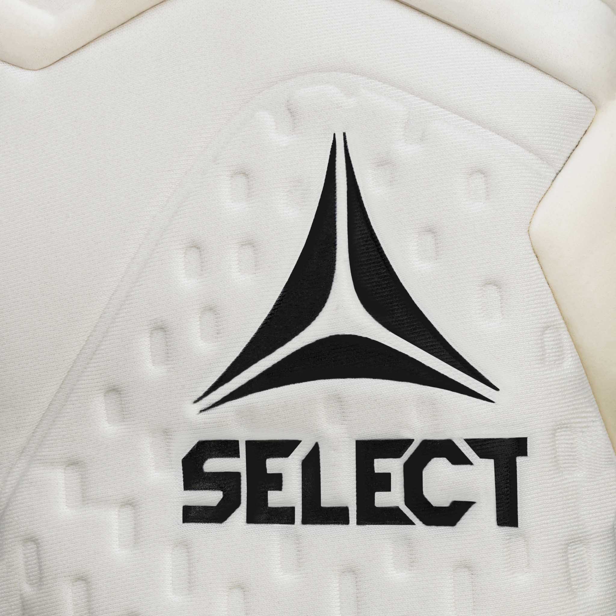 Nærbillede af hvide GK gloves 88 Pro Grip v26 målmandshandsker til fodbold med struktureret håndflade og sort Select-logo.