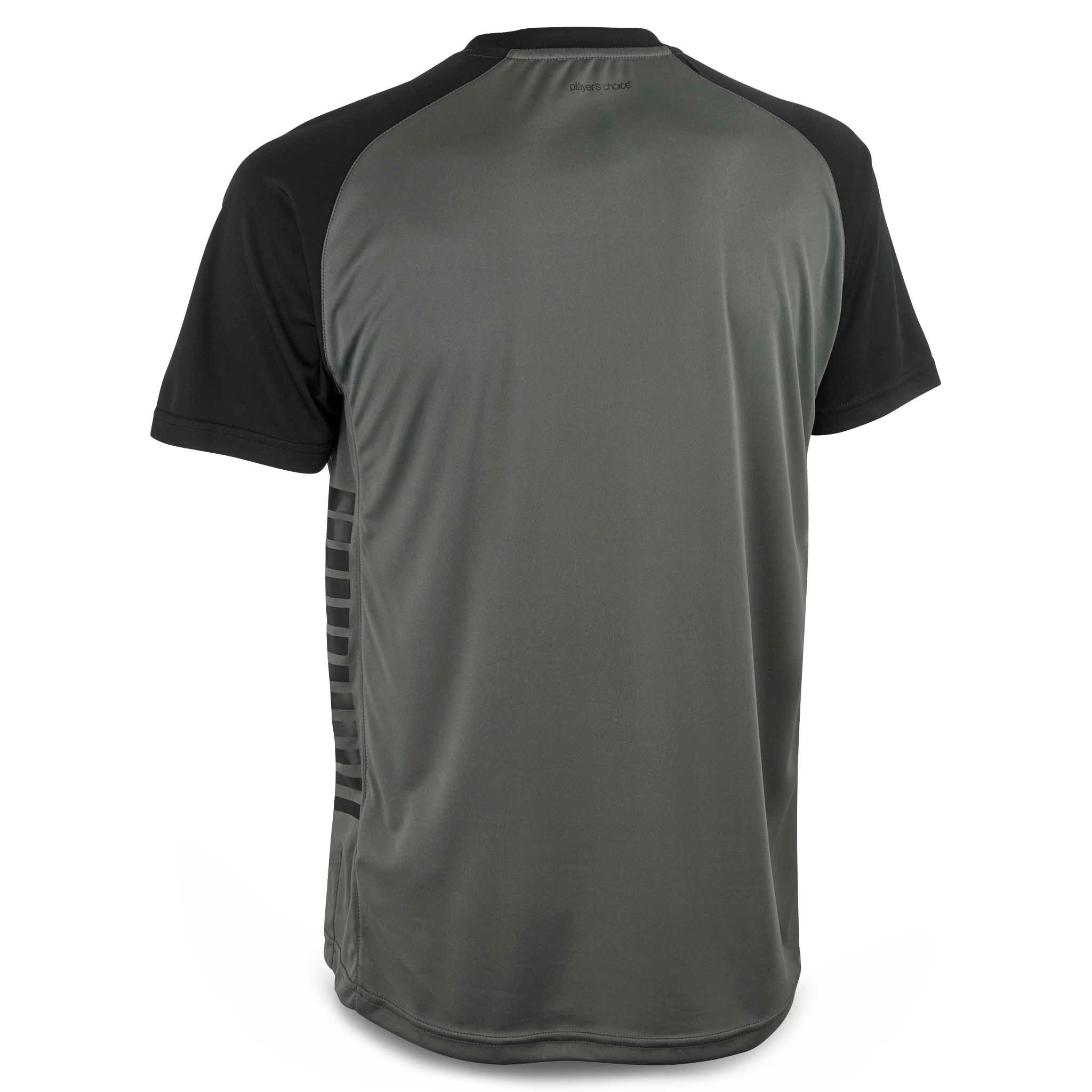 Bagside af grå og sort Player shirt S/S Pisa X, Match & Training fodboldtøj