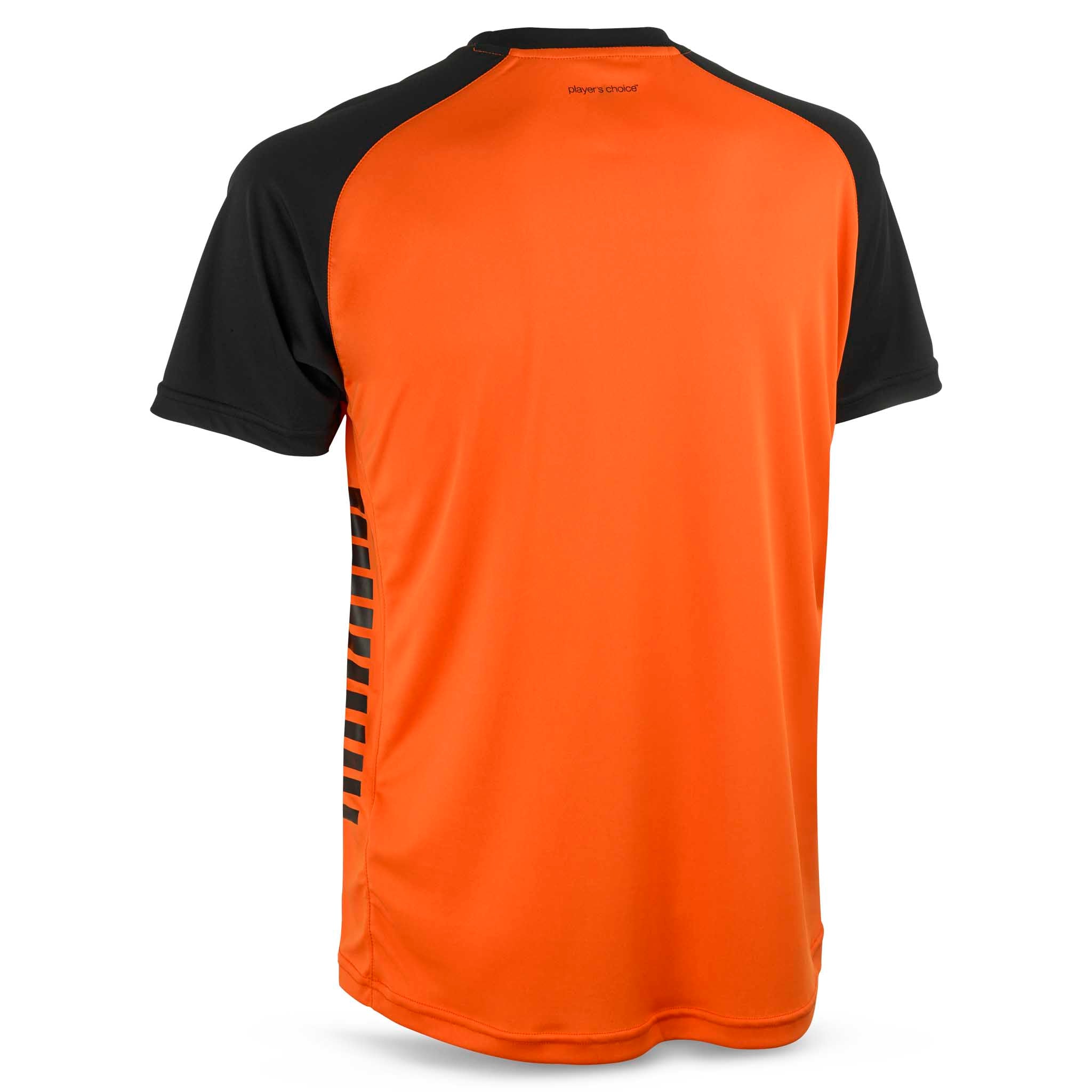 Player shirt S/S Pisa X, Match & Training wear, orange med sorte ærmer, set bagfra.