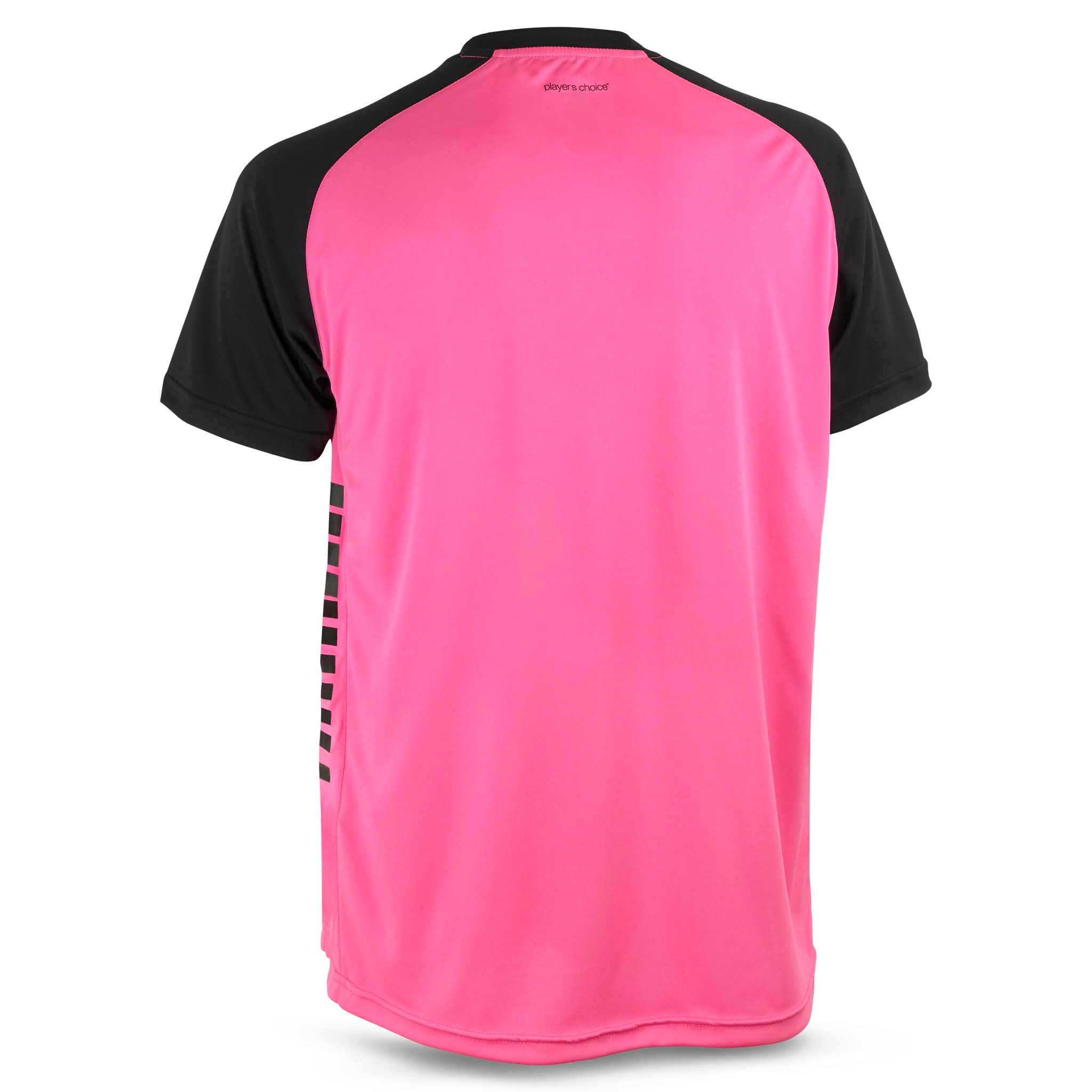 Bagside af lyserød og sort Player shirt S/S Pisa X, Match & Training fodboldtøj.