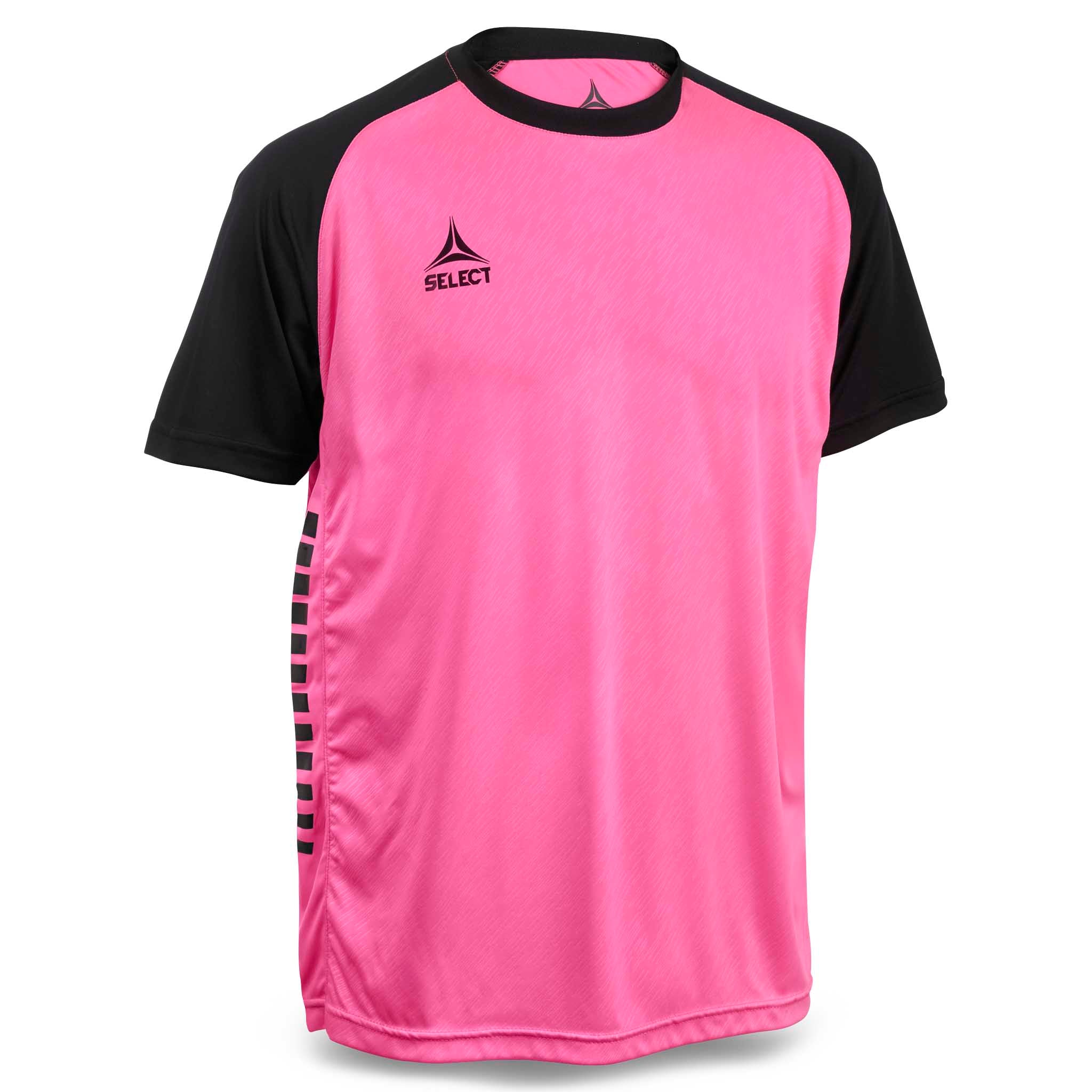 Forside af lyserød og sort Player shirt S/S Pisa X, fodbold Match & Training wear