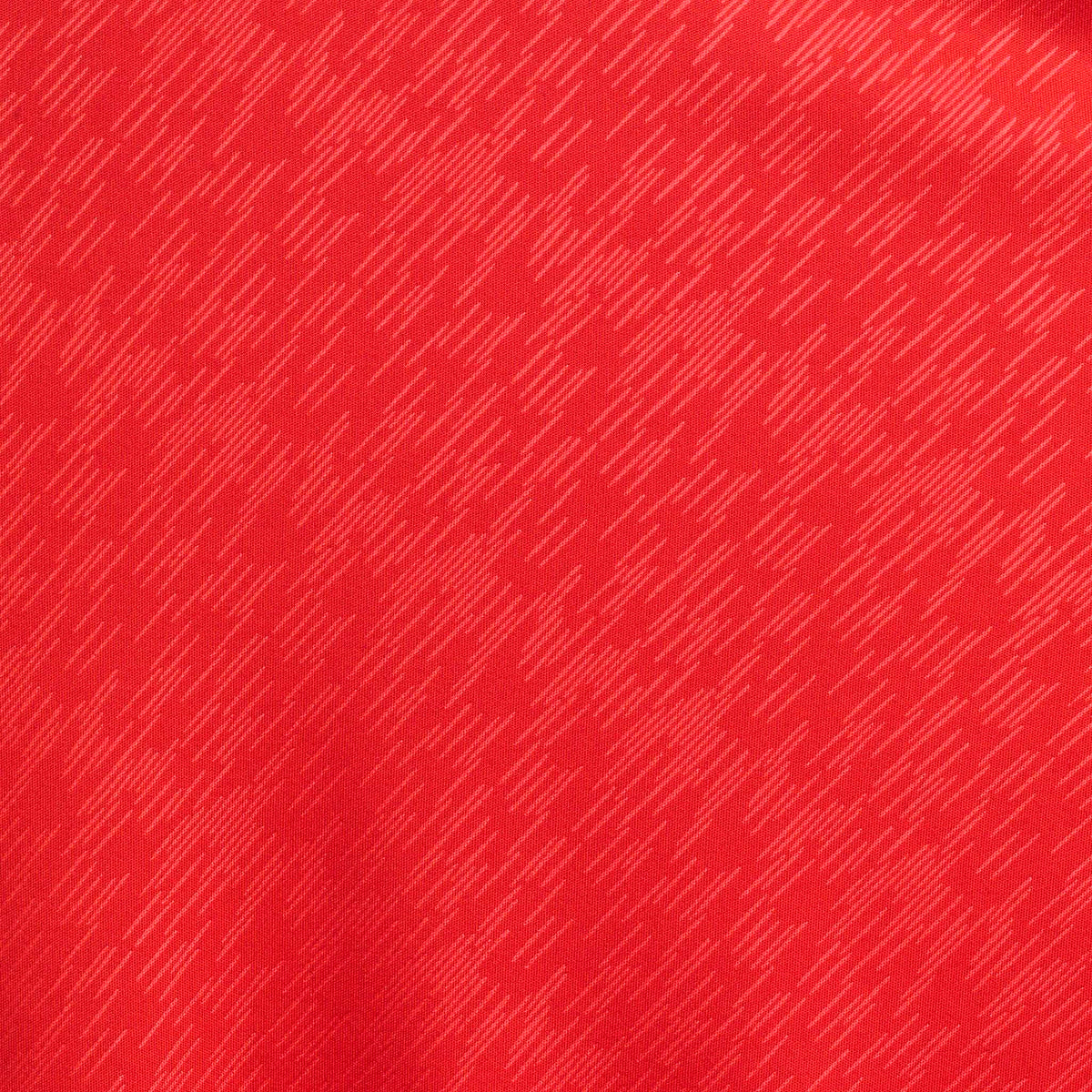 Nærbillede af Player shirt S/S Pisa X, Match & Training wear, med rødt stof og diskret hvidt struktureret mønster