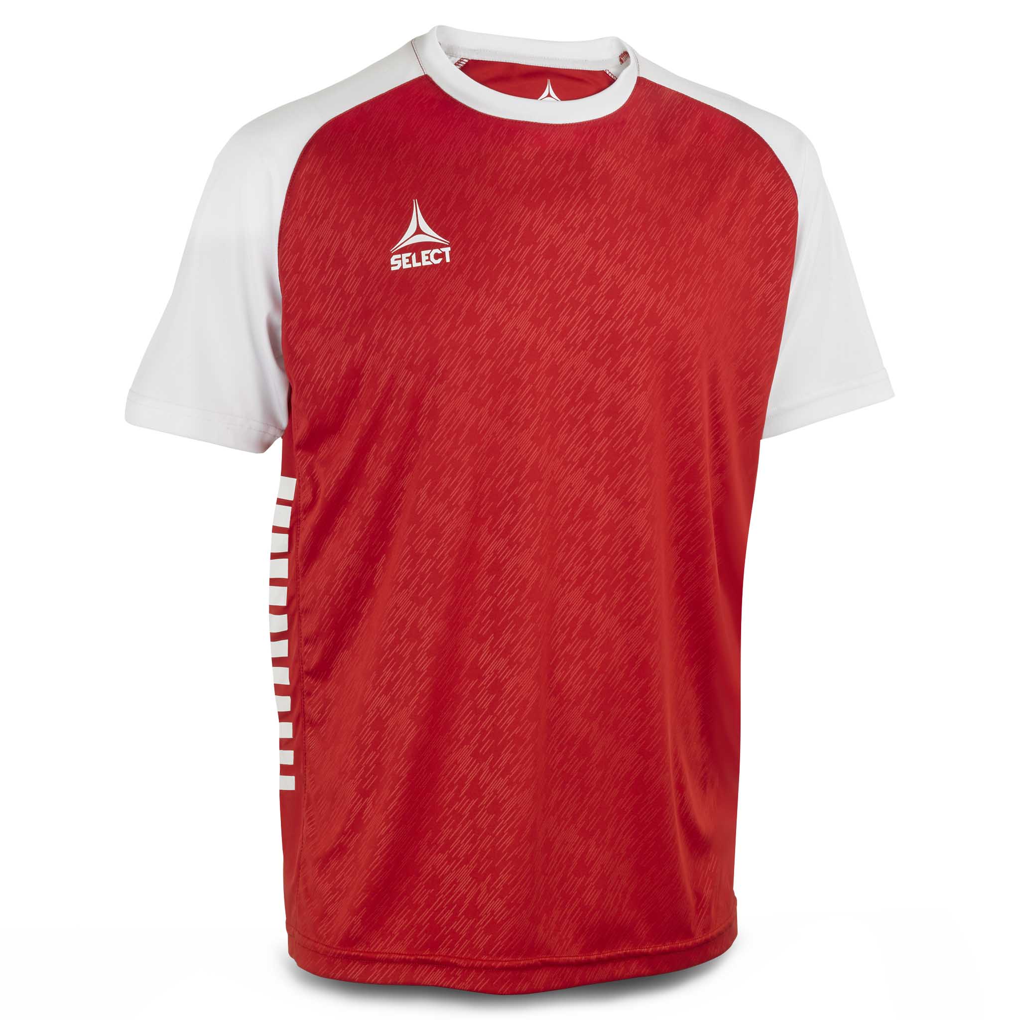 Forside af rød og hvid Player shirt S/S Pisa X, fodbold Match & Training wear